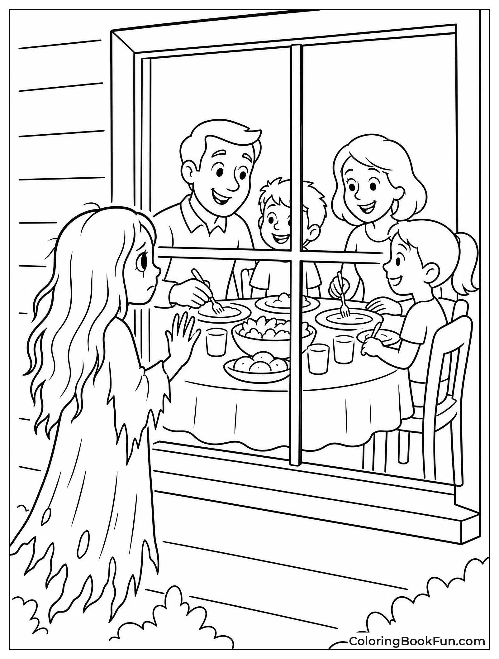 Ghost Girl Looks Through Window