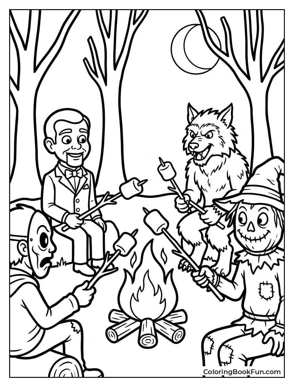 Monsters Roast Marshmallows at Campfire