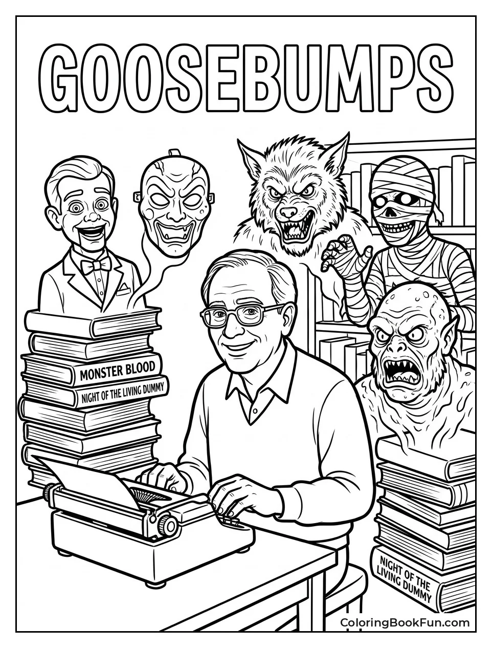R L Stine Types at Desk
