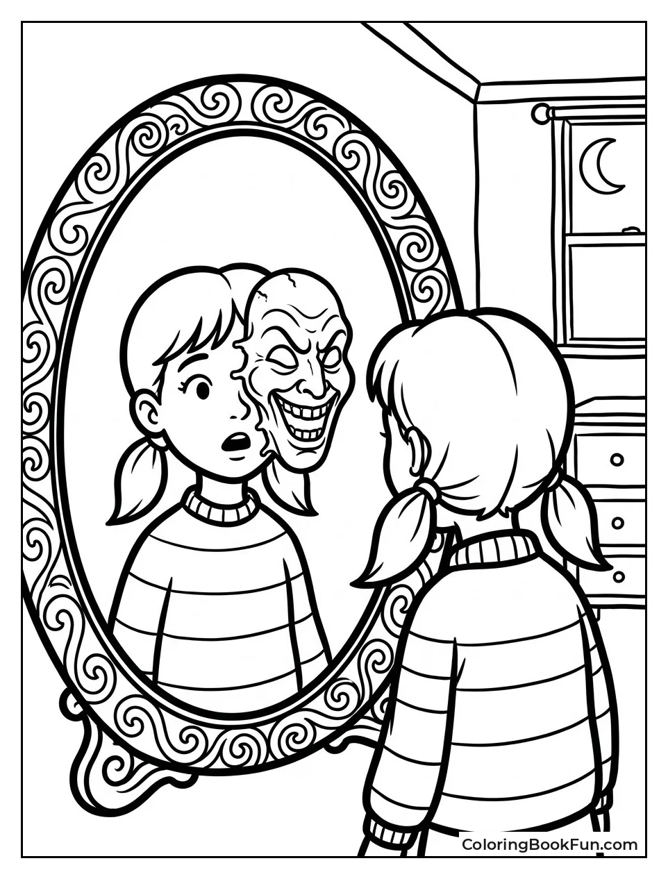 Girl Sees Mask in Mirror