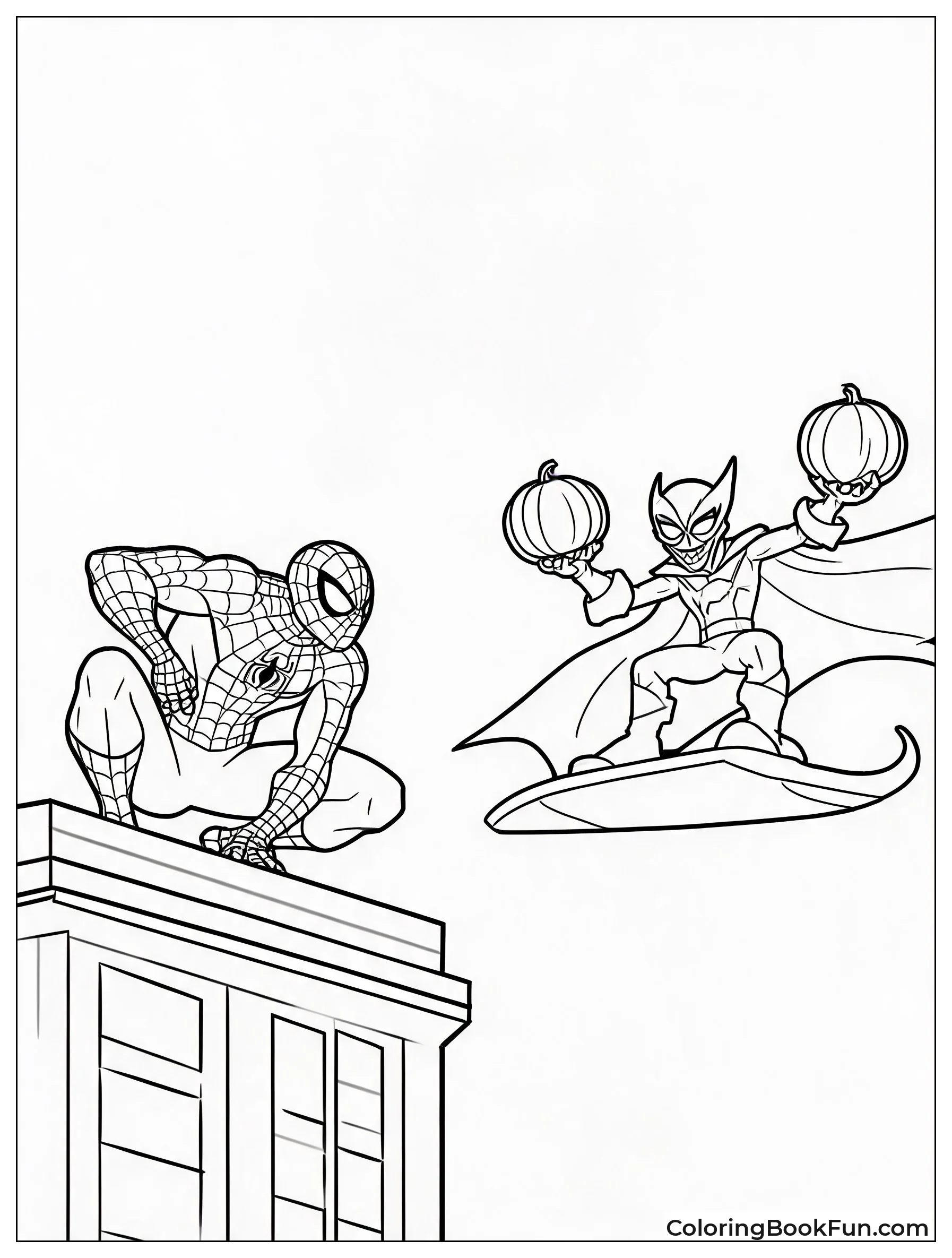 Goblin Facing Spider Man On Roof