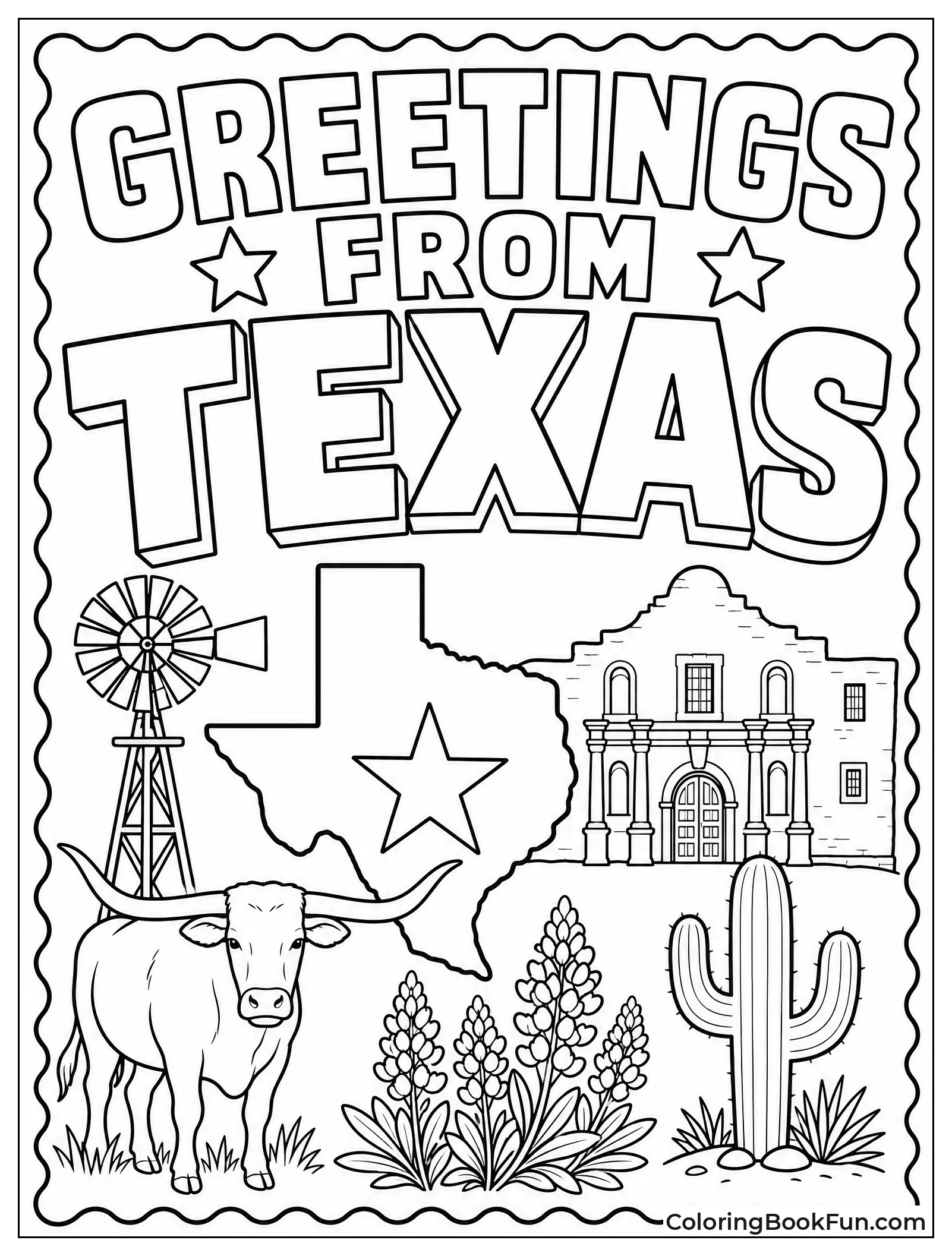 Vintage Postcard with Texas Landmarks