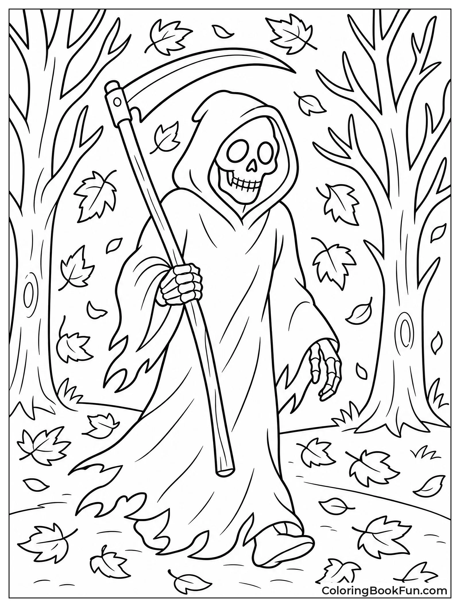 Reaper Walking Among Falling Leaves