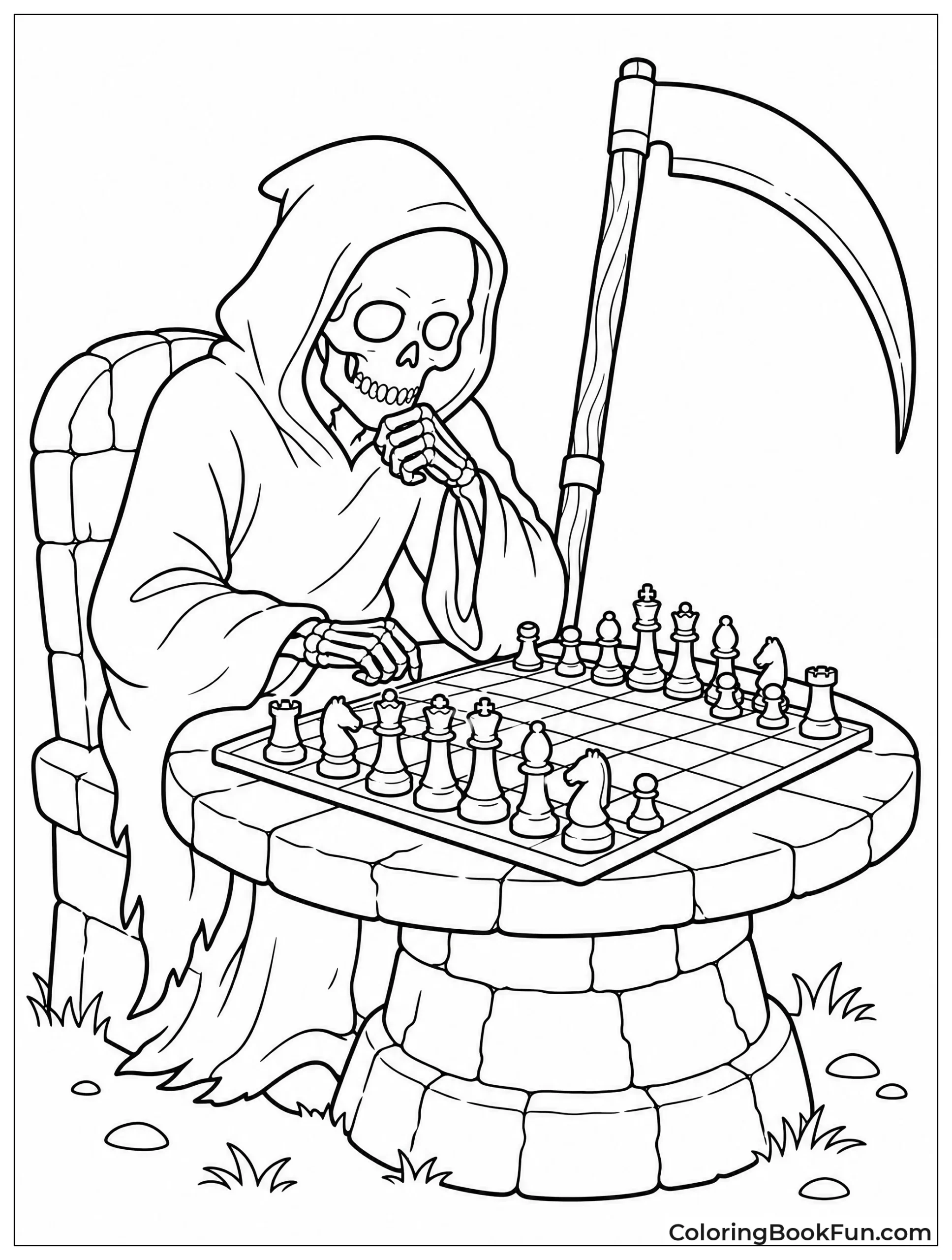 Reaper Playing Chess on Stone Table