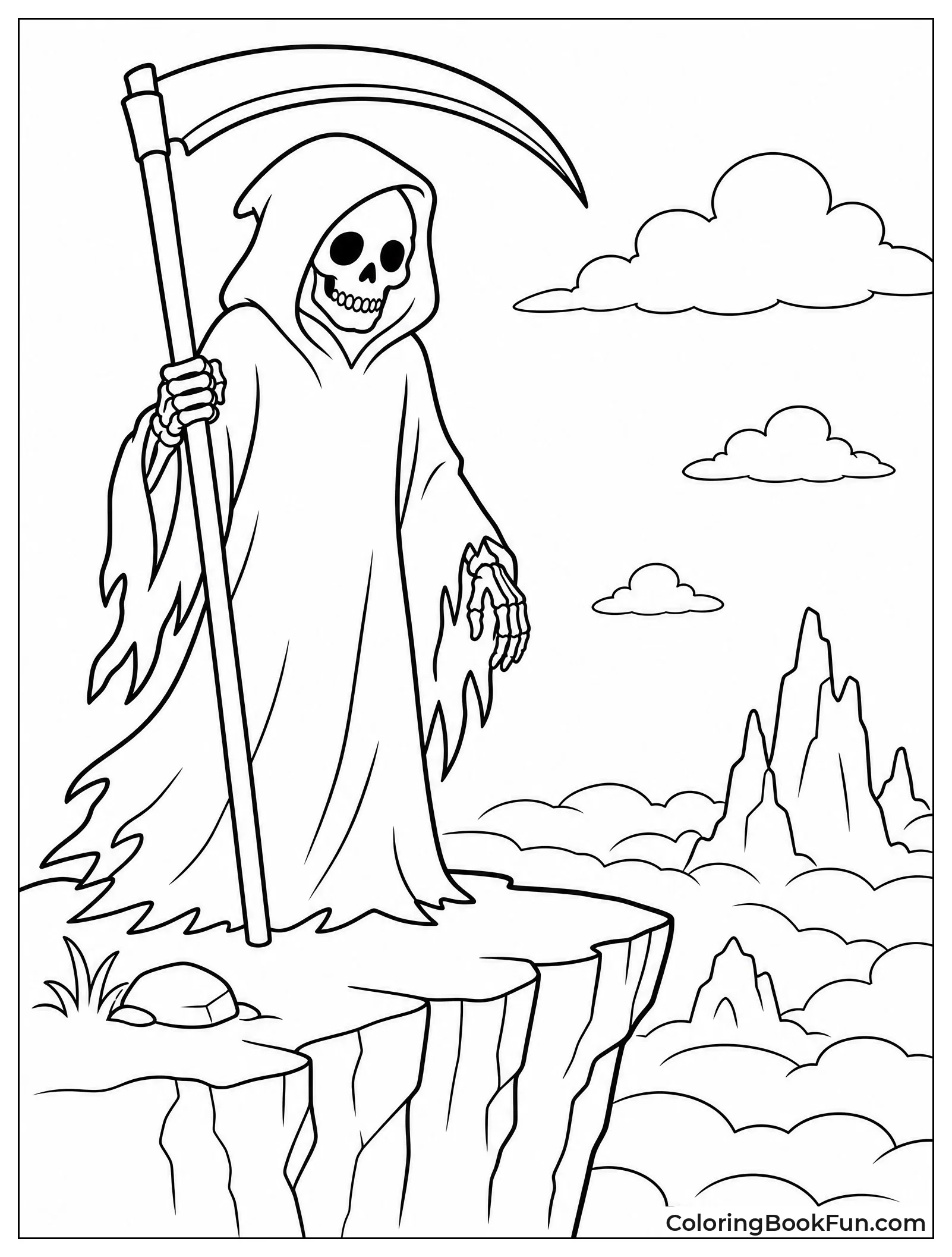 Reaper Standing on Foggy Cliff