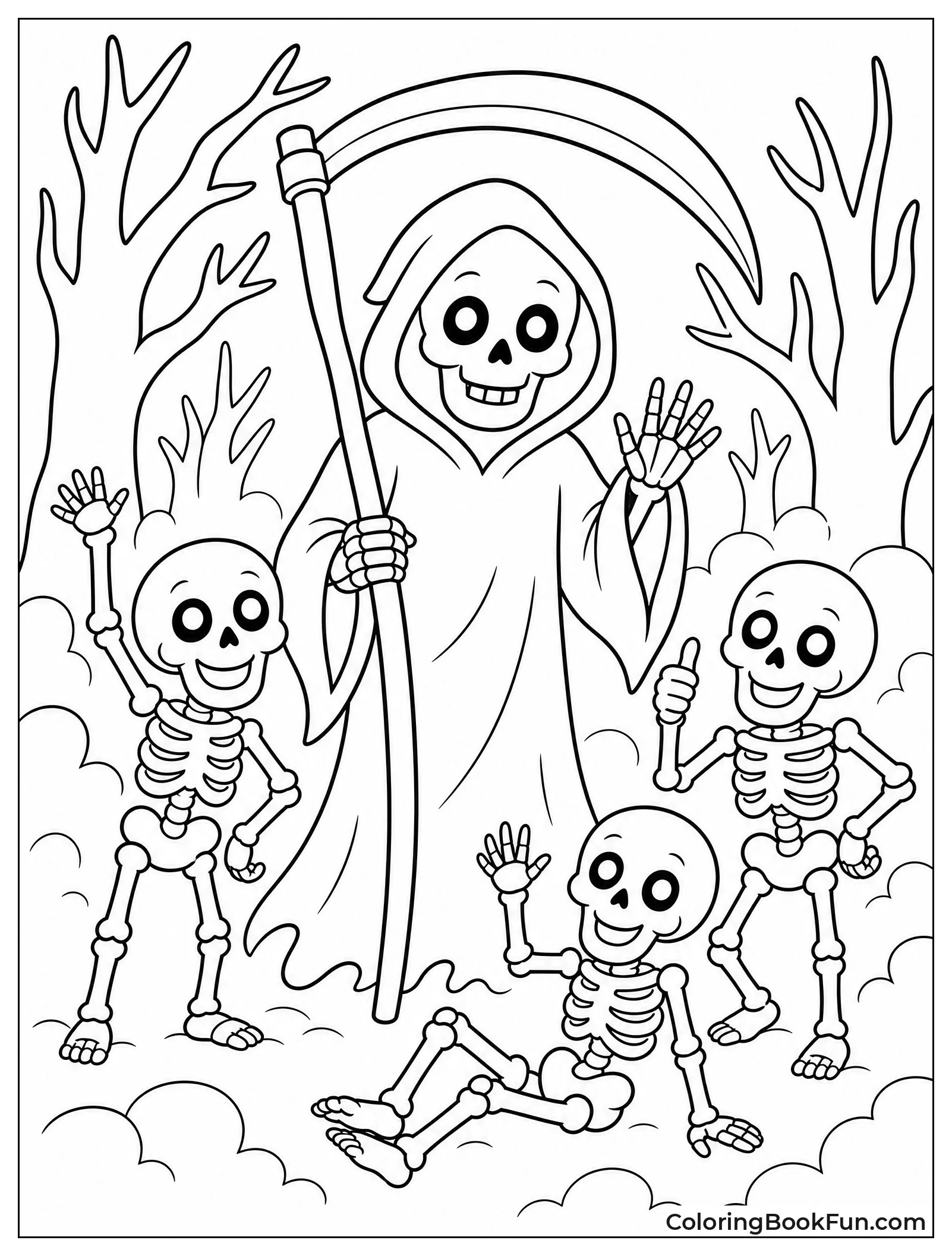 Reaper with Friendly Skeletons in Forest
