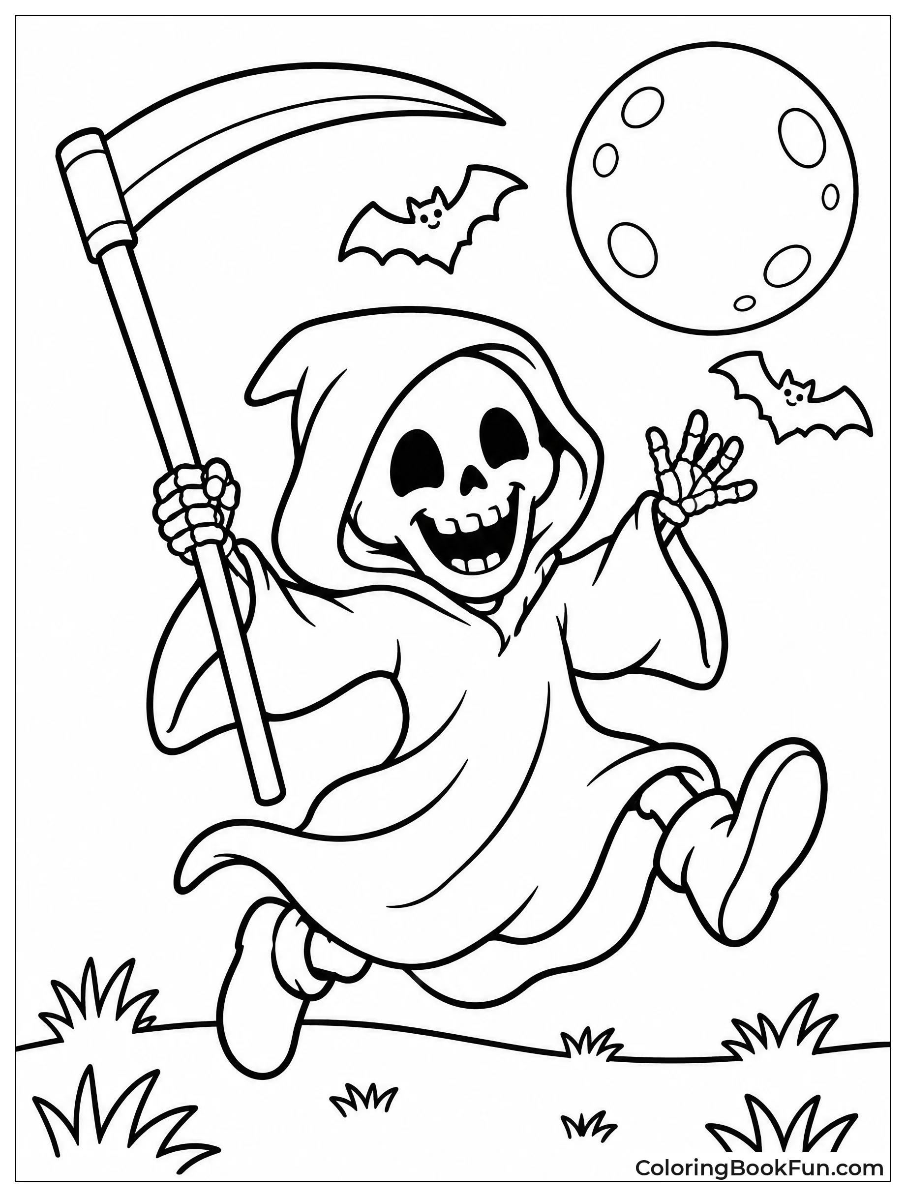 Jolly Reaper Leaping in Meadow