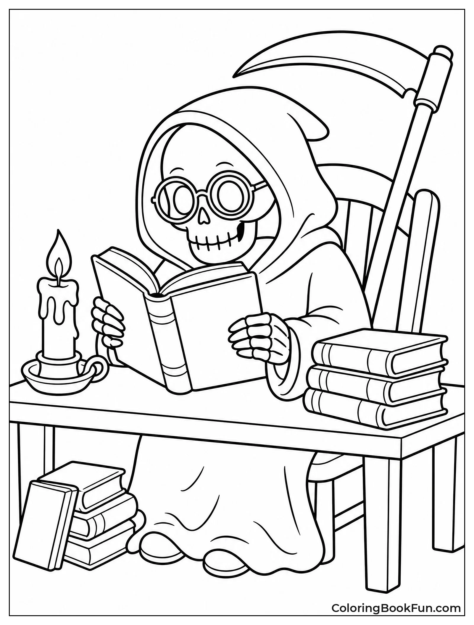 Reaper Reading Books with Glasses