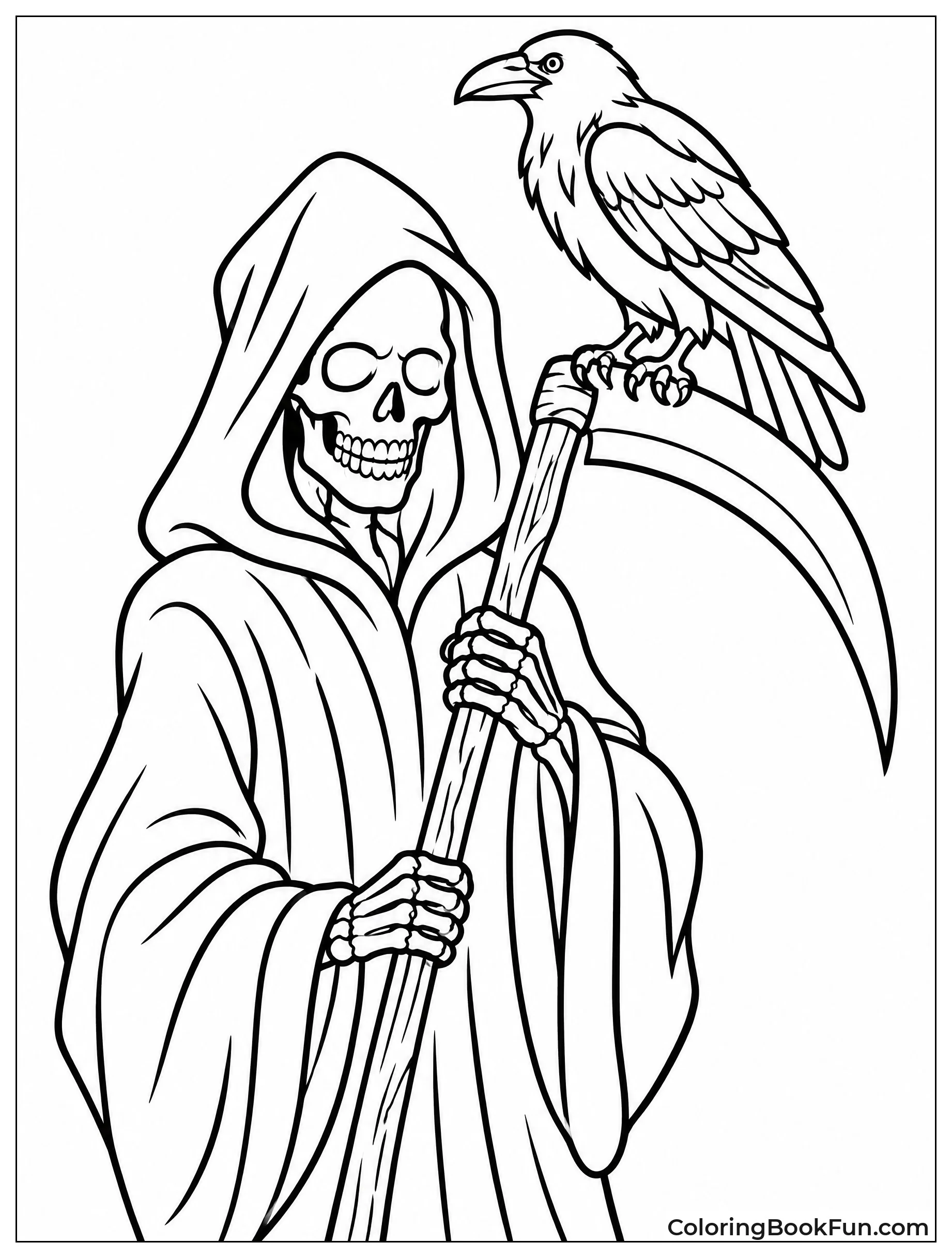 Raven Perched on Scythe Handle