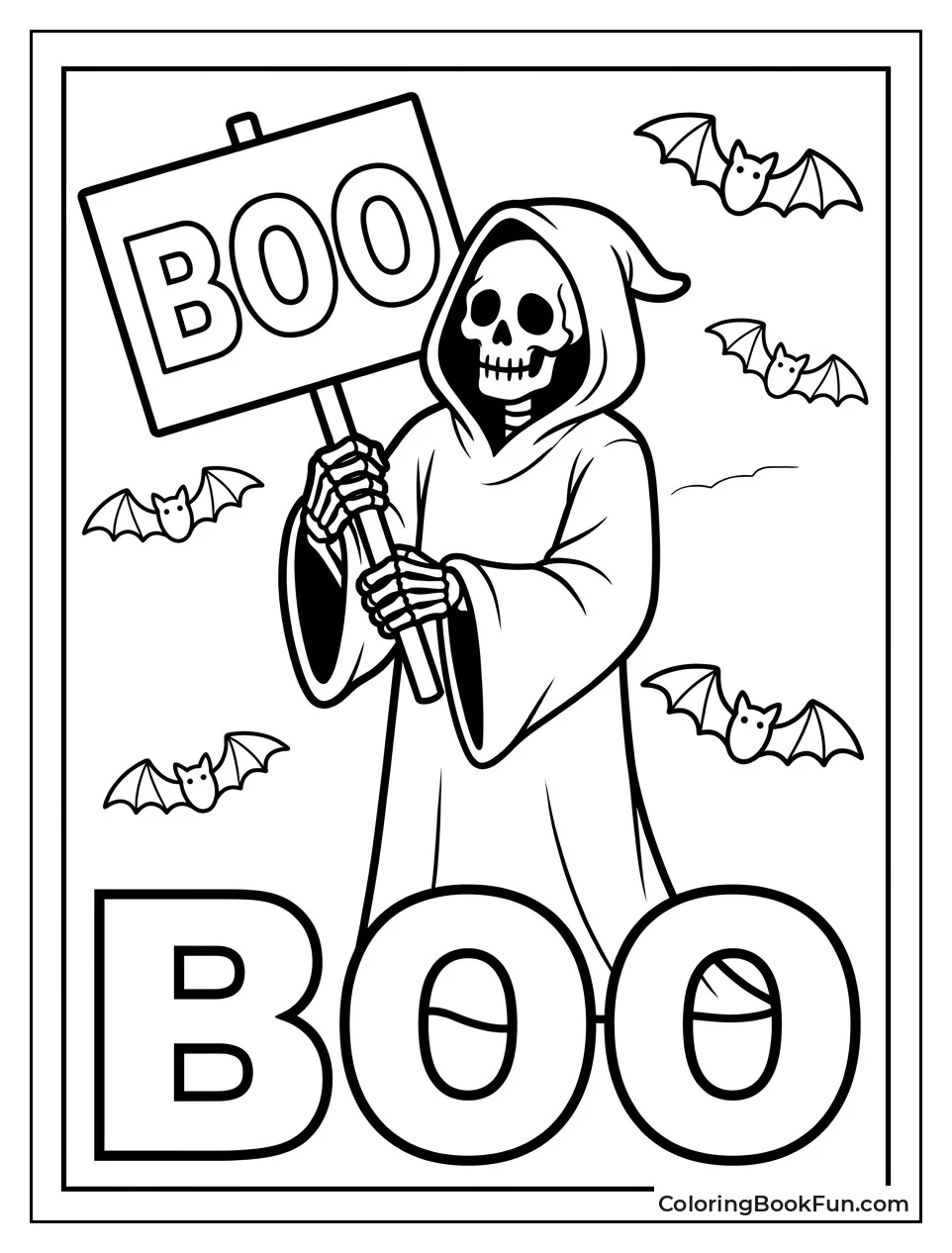 Reaper Holding Boo Sign with Bats