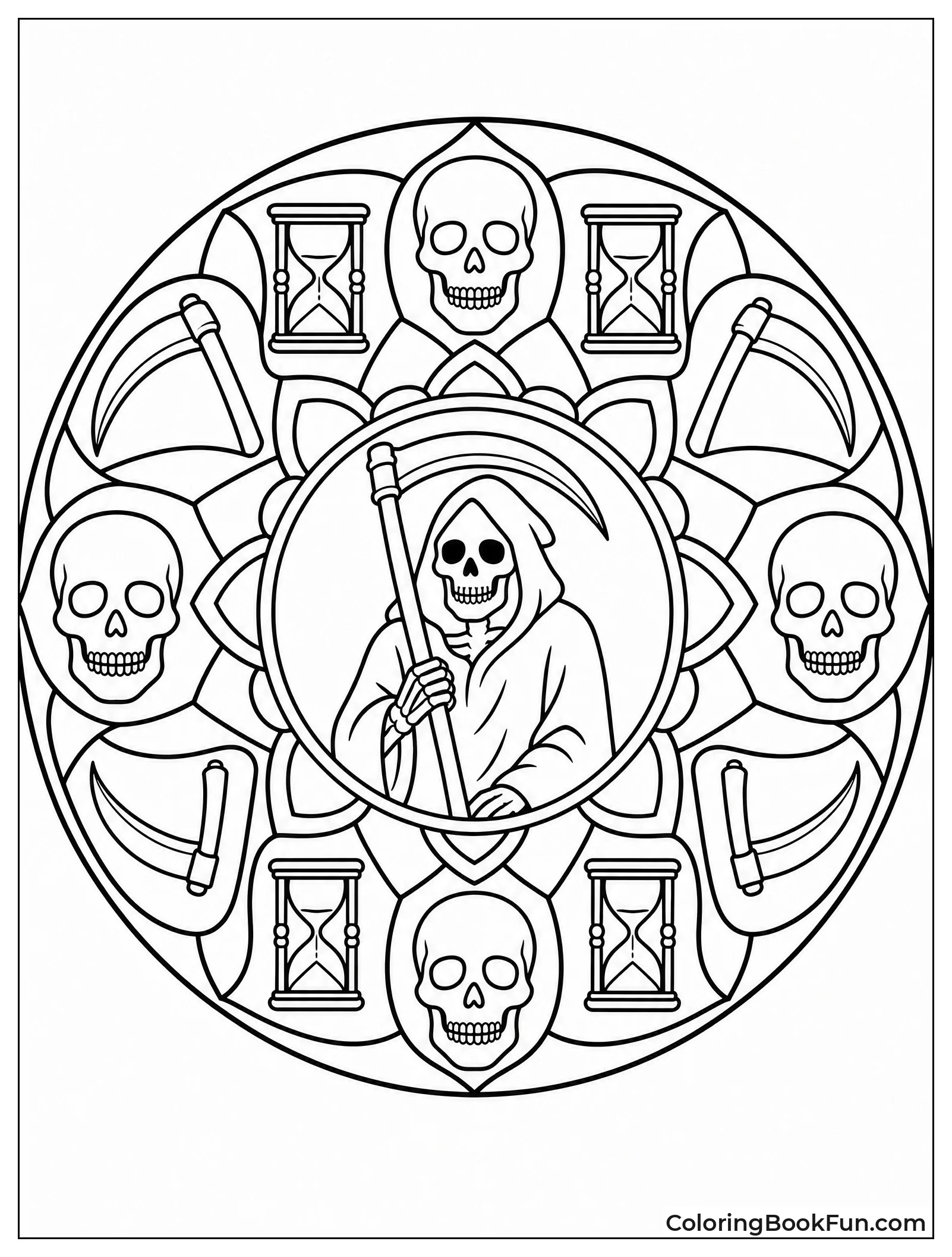 Mandala Pattern of Scythes and Skulls
