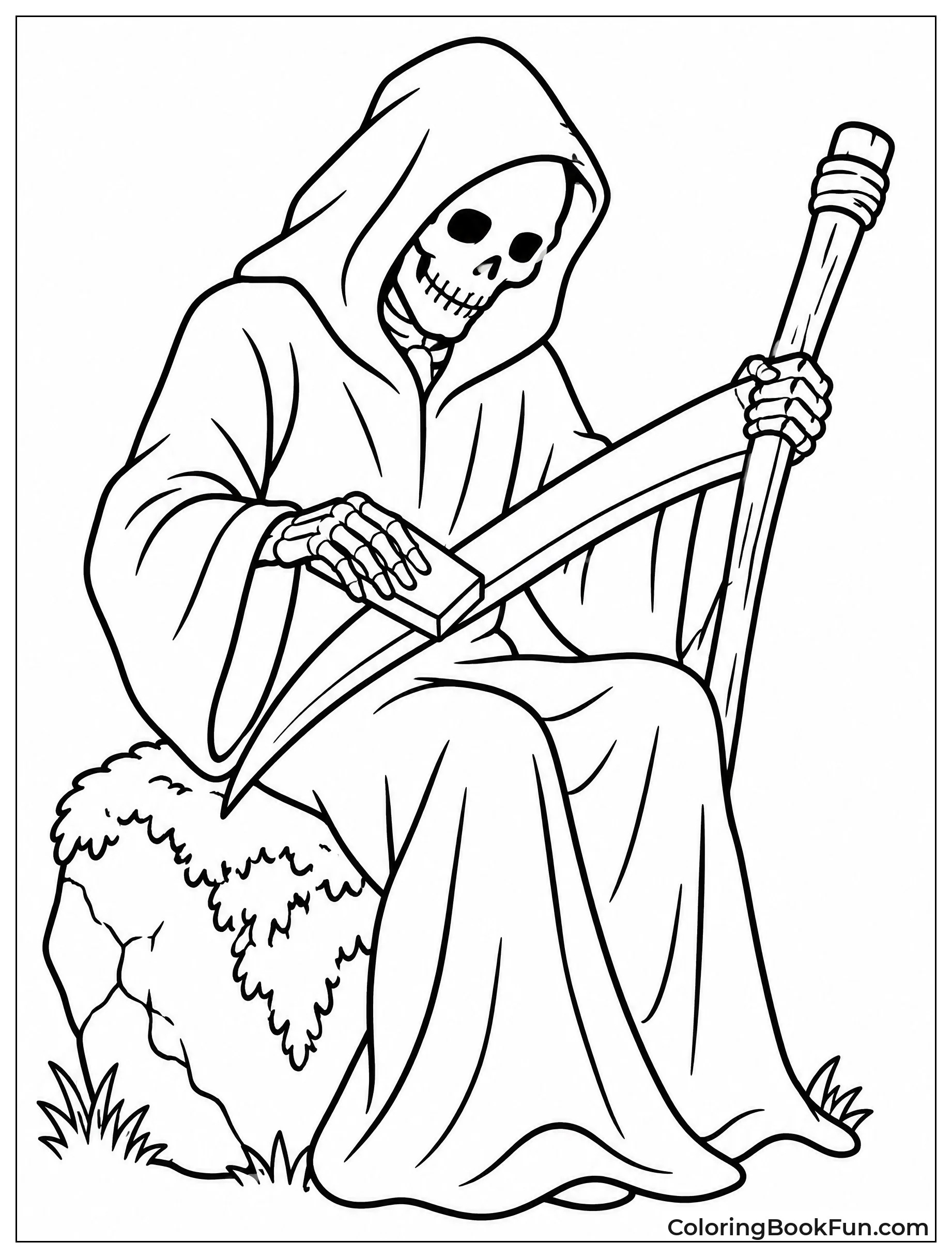 Reaper Sharpening Scythe on Stone