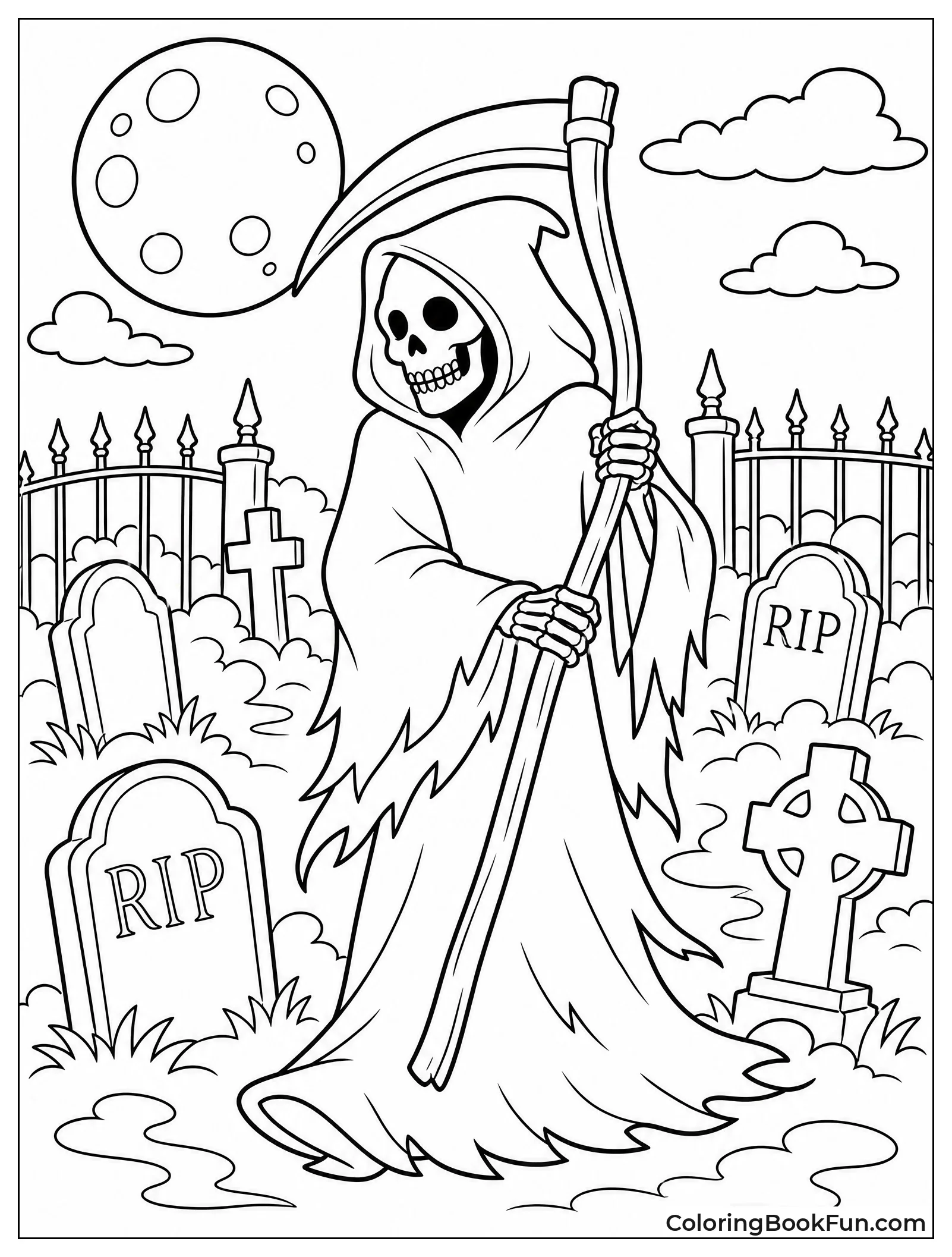 Reaper Walking Through Spooky Graveyard