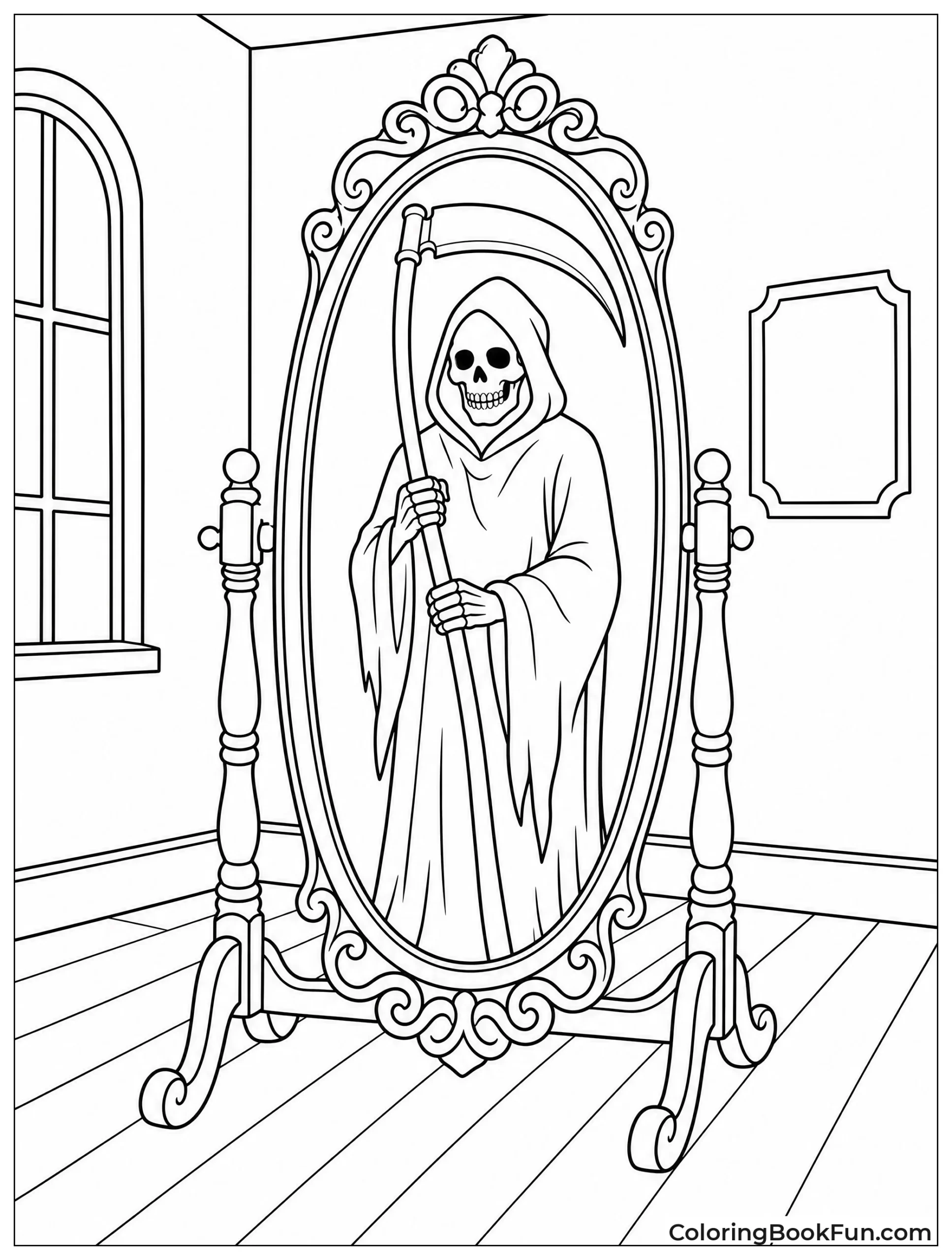 Mirror Showing Reaper in Reflection