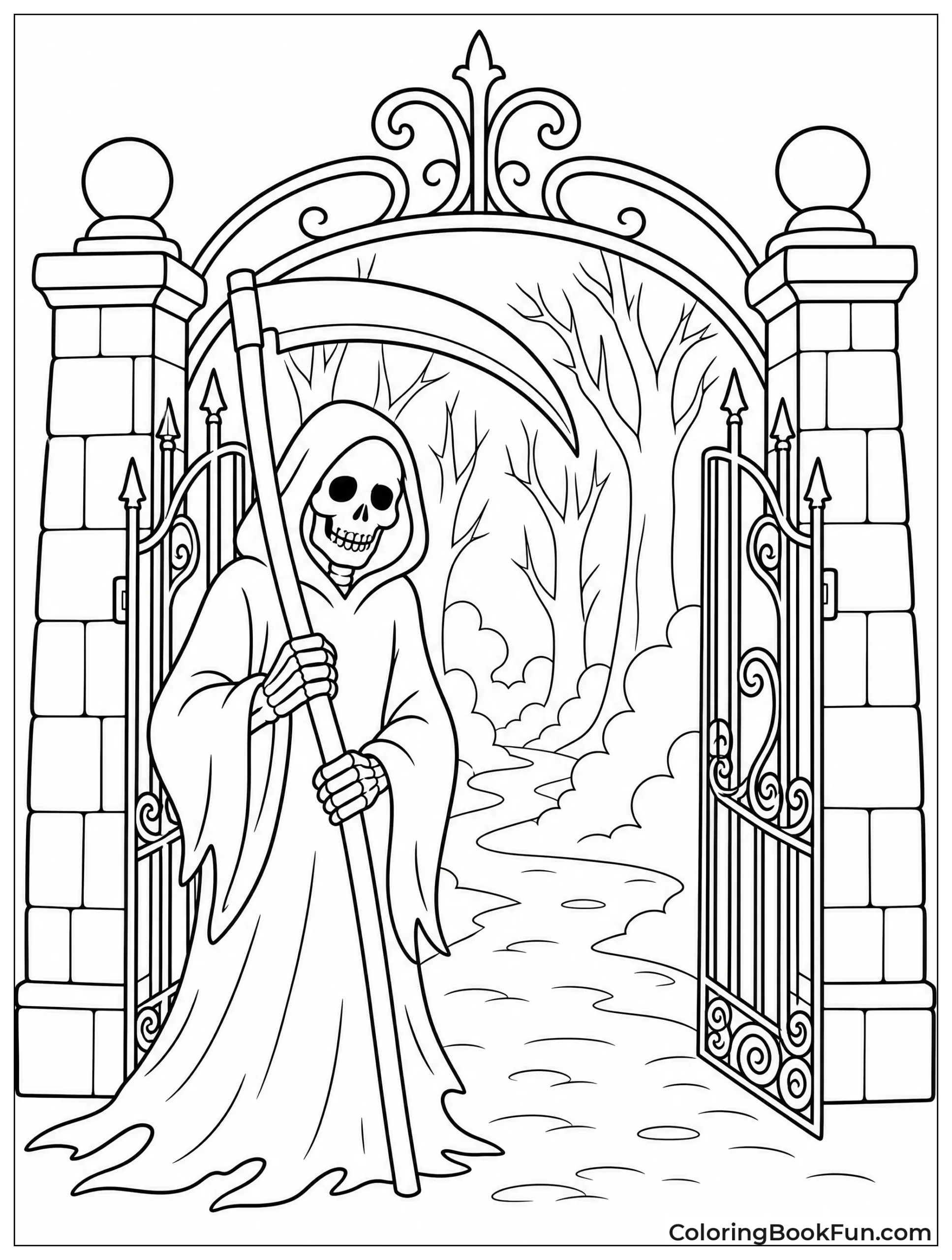 Reaper Standing Before Ornate Gate