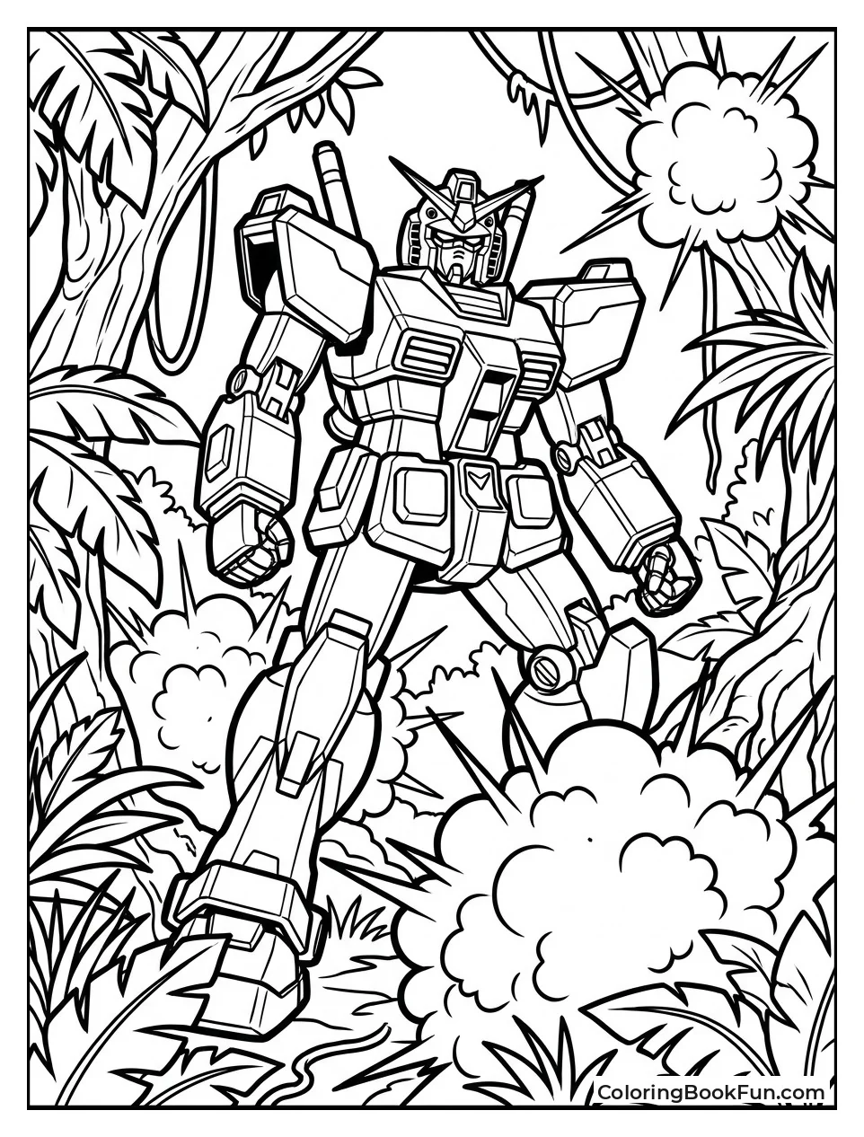 Gundam Fighting in Jungle Forest