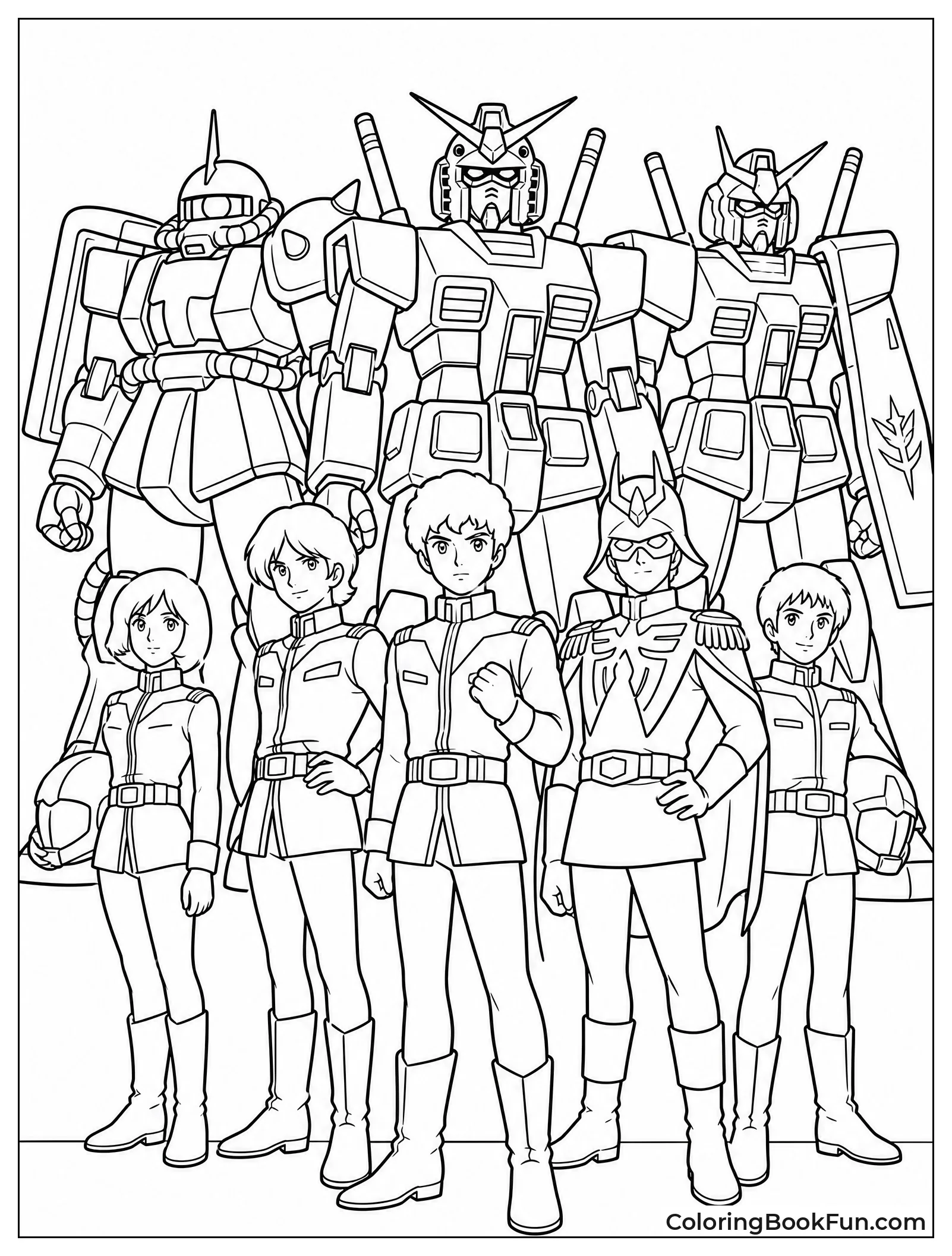 Pilots Standing with Mobile Suits