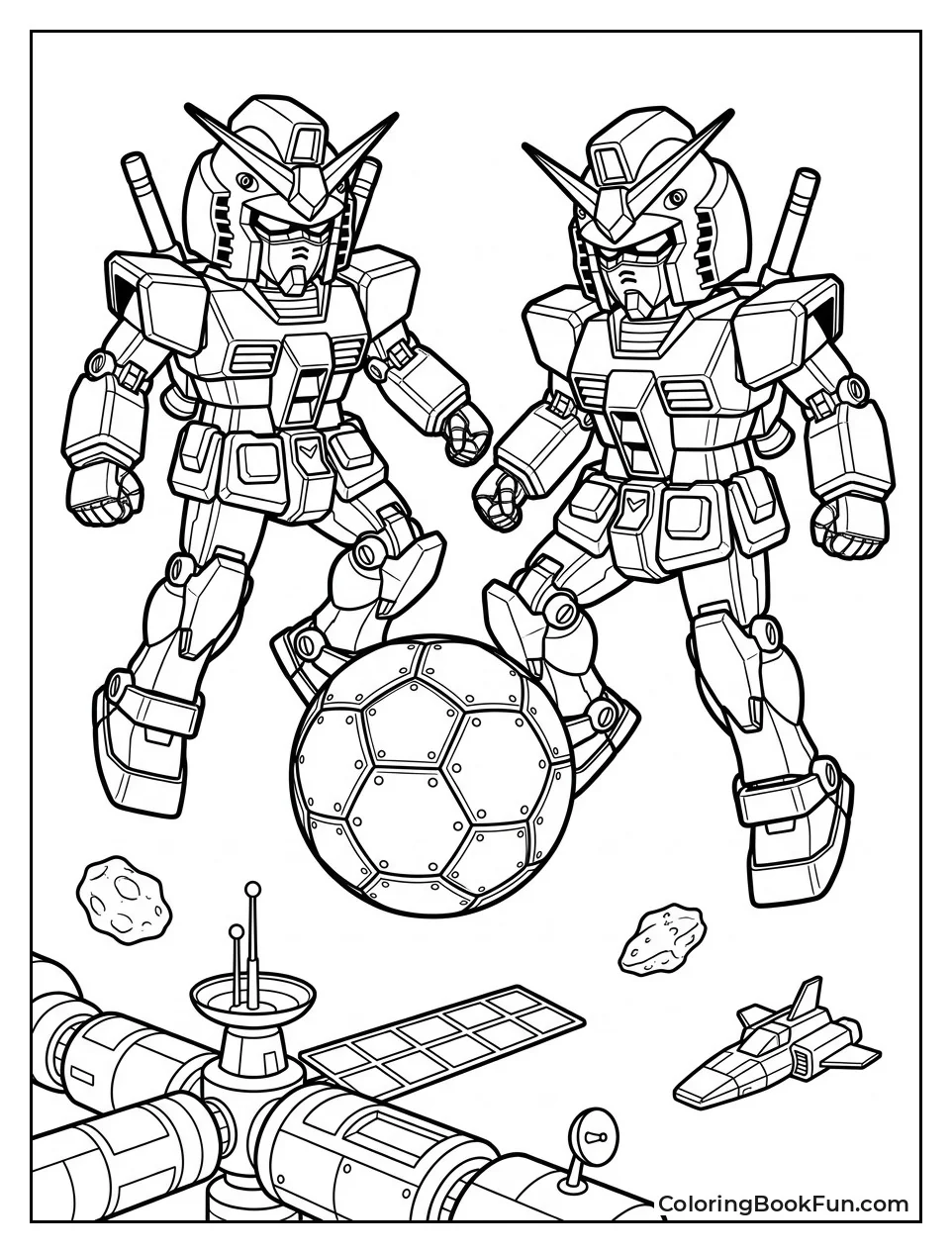 Gundams Playing Soccer in Space
