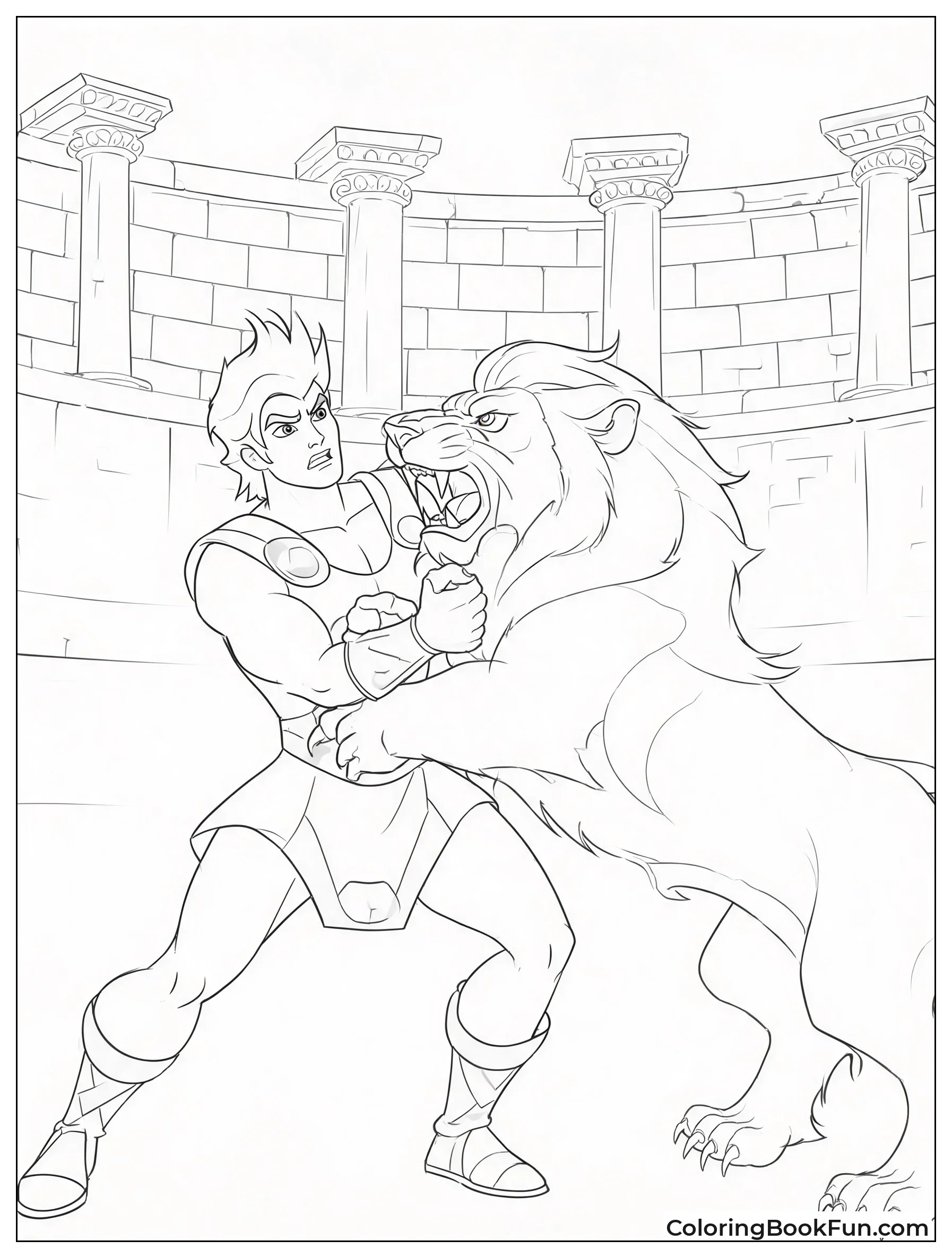 Hercules Wrestles Fierce Nemean Lion