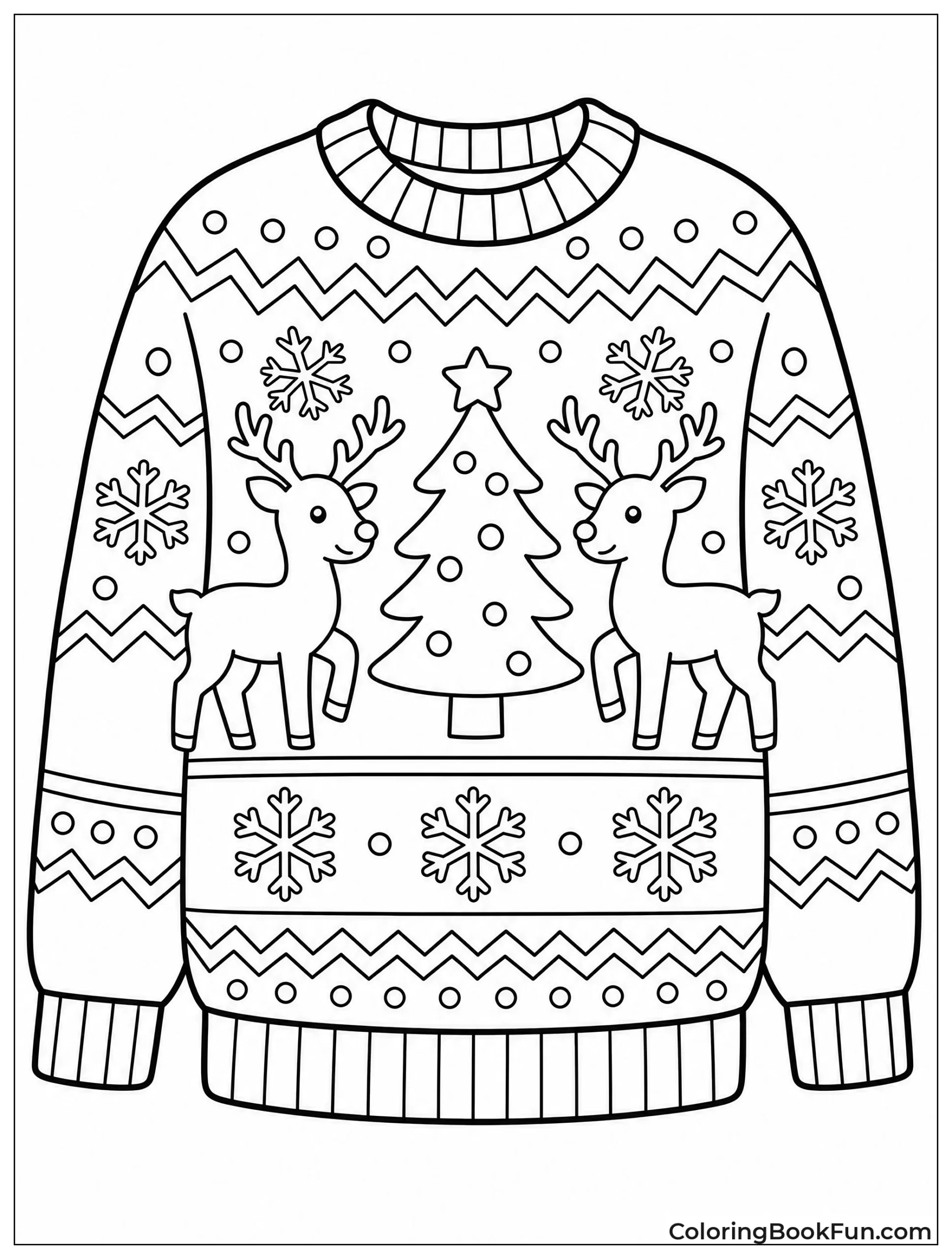 Festive Sweater with Snowflakes and Reindeer