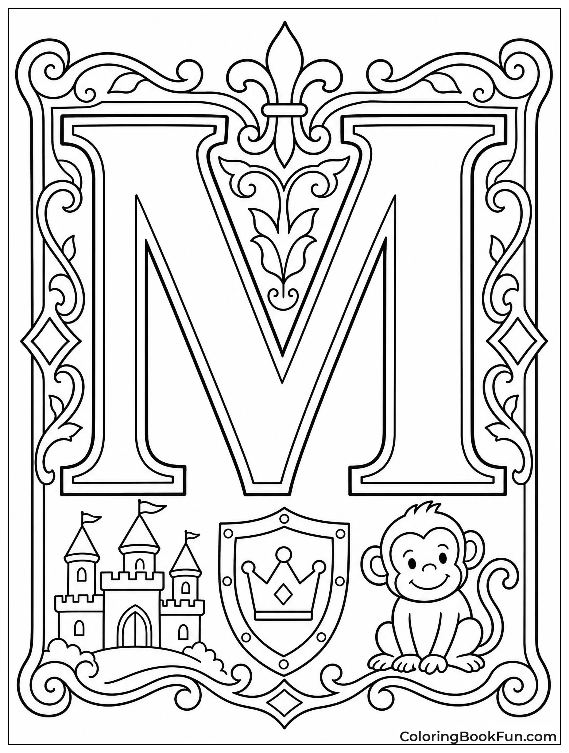 Gold Flourishes Highlight Illuminated Letter M