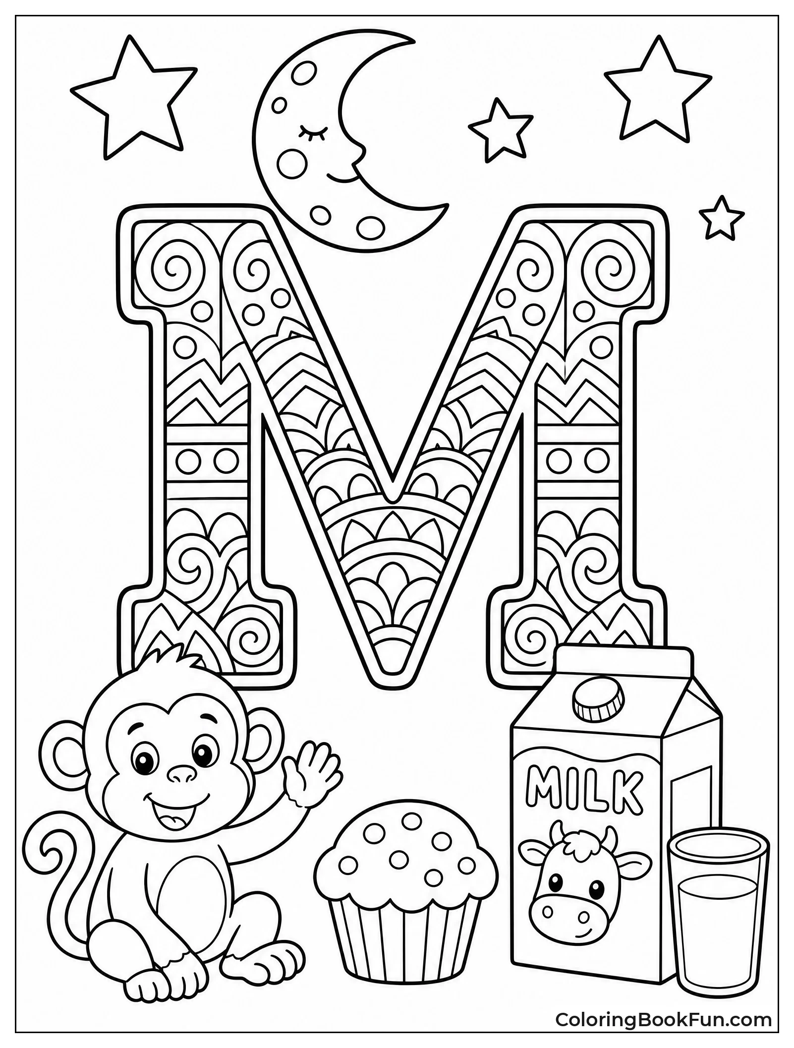 Elaborate Patterns Fill Intricate Letter M