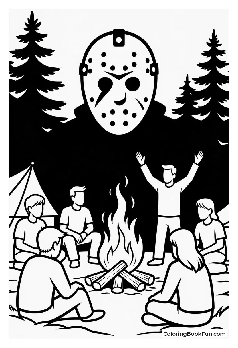 Campers around Fire with Jason
