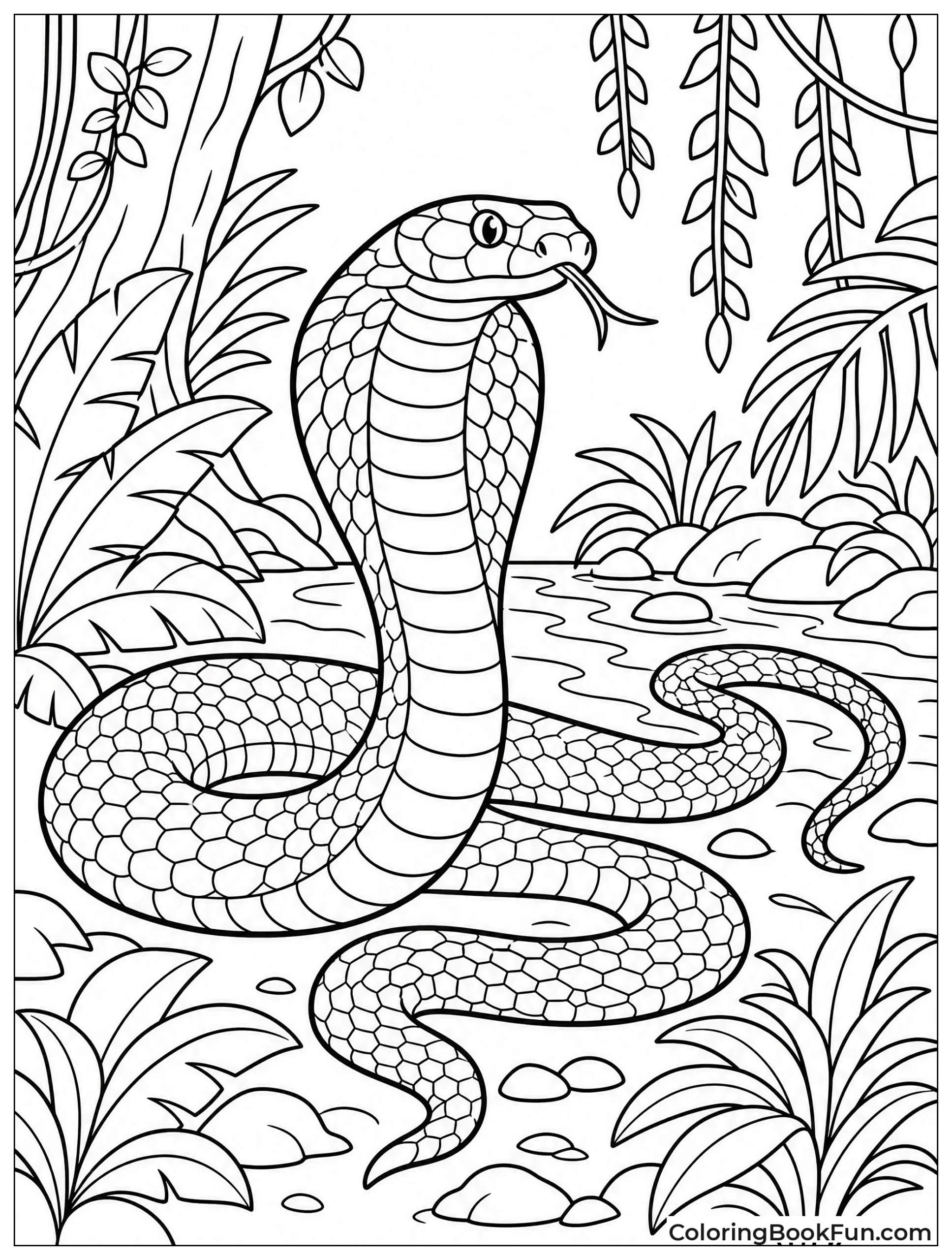 Cobra Slithering Through Rainforest