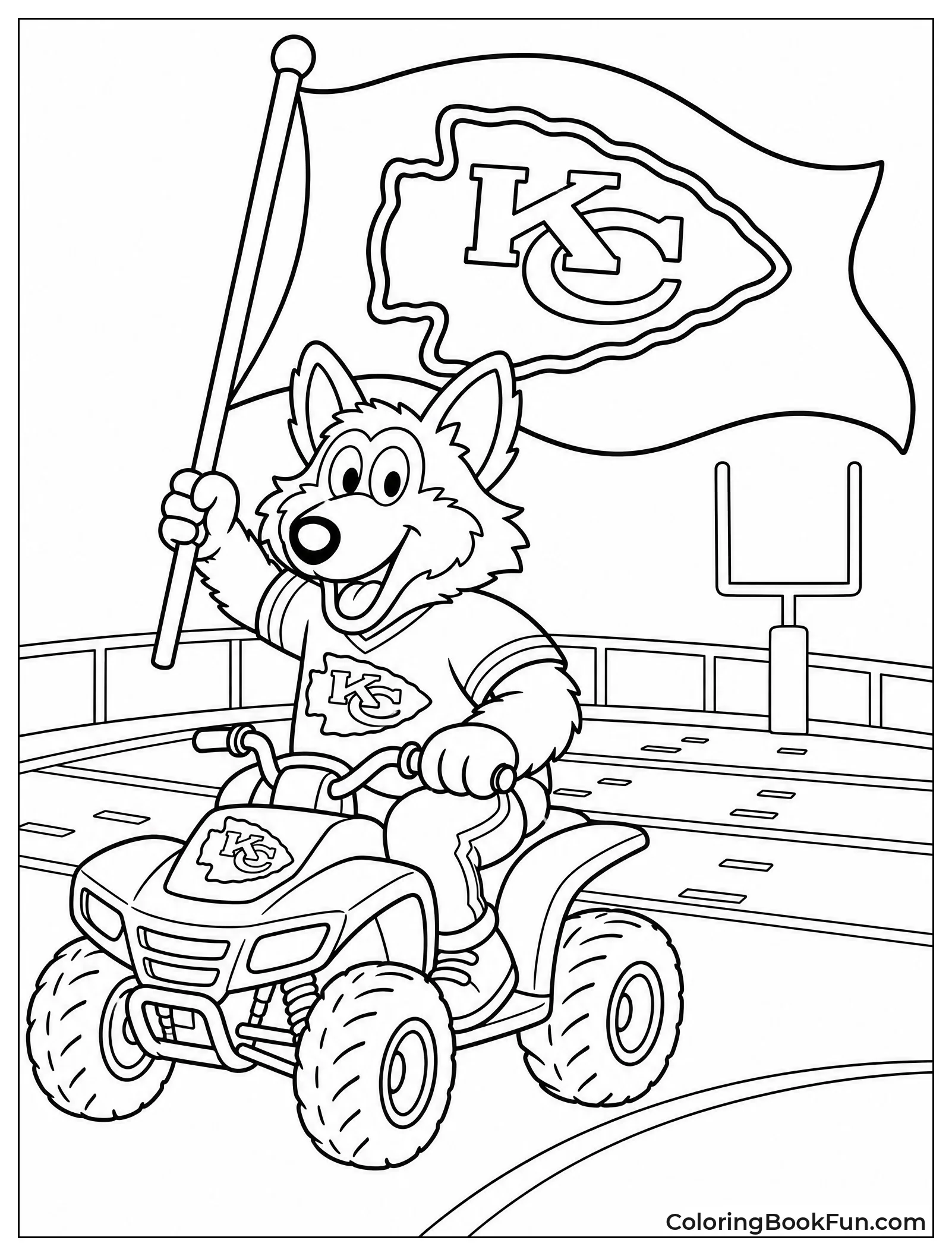 Mascot Rides Quad with Flag