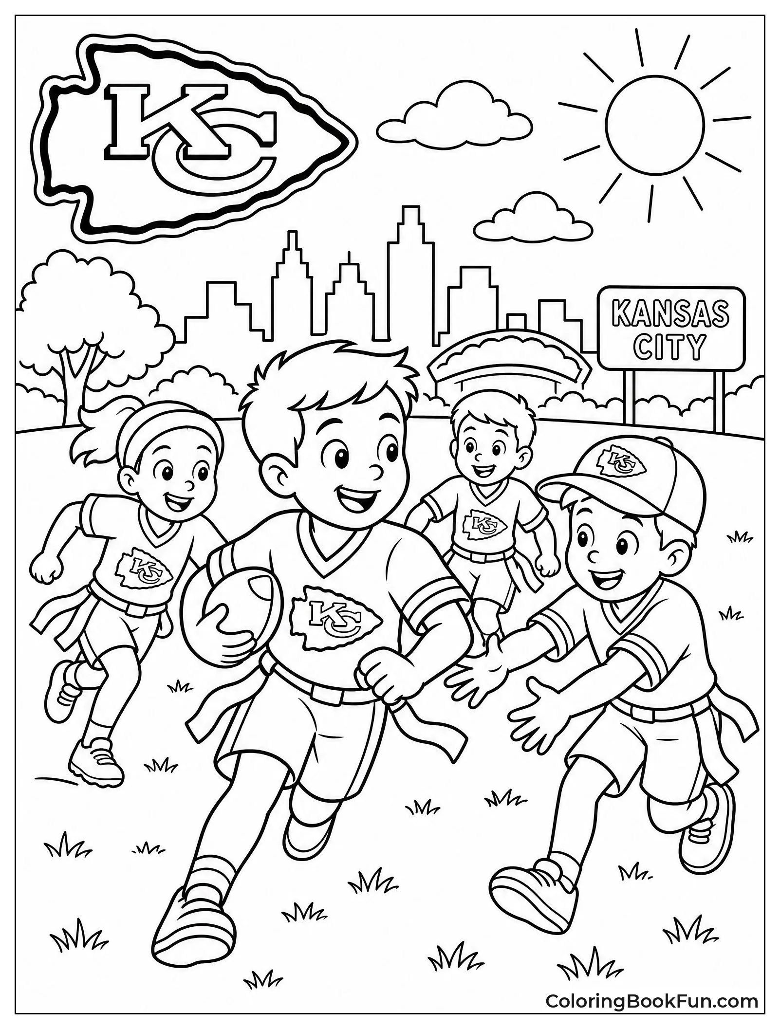 Kids Play Flag Football in Park