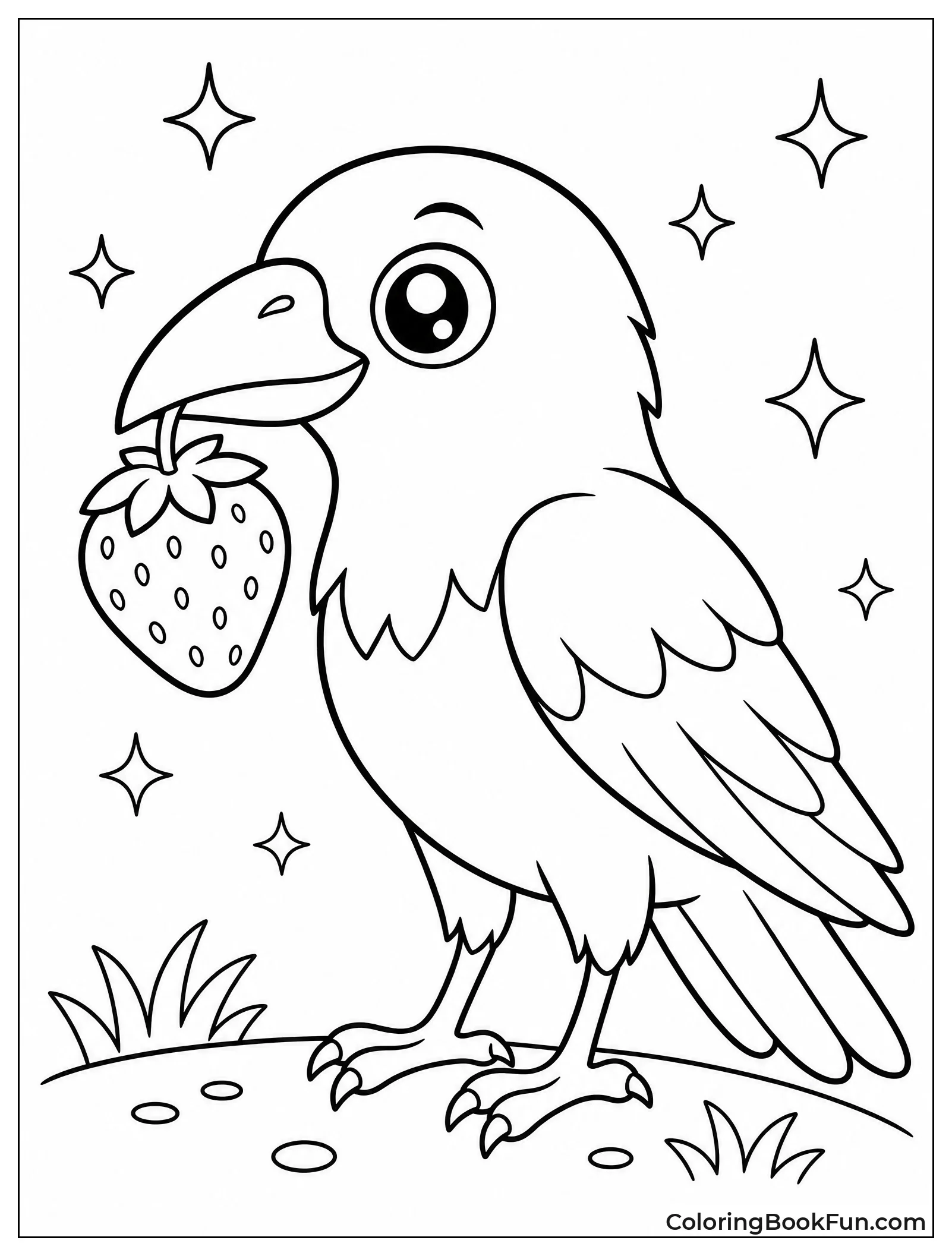 Kawaii Raven Holds Strawberry