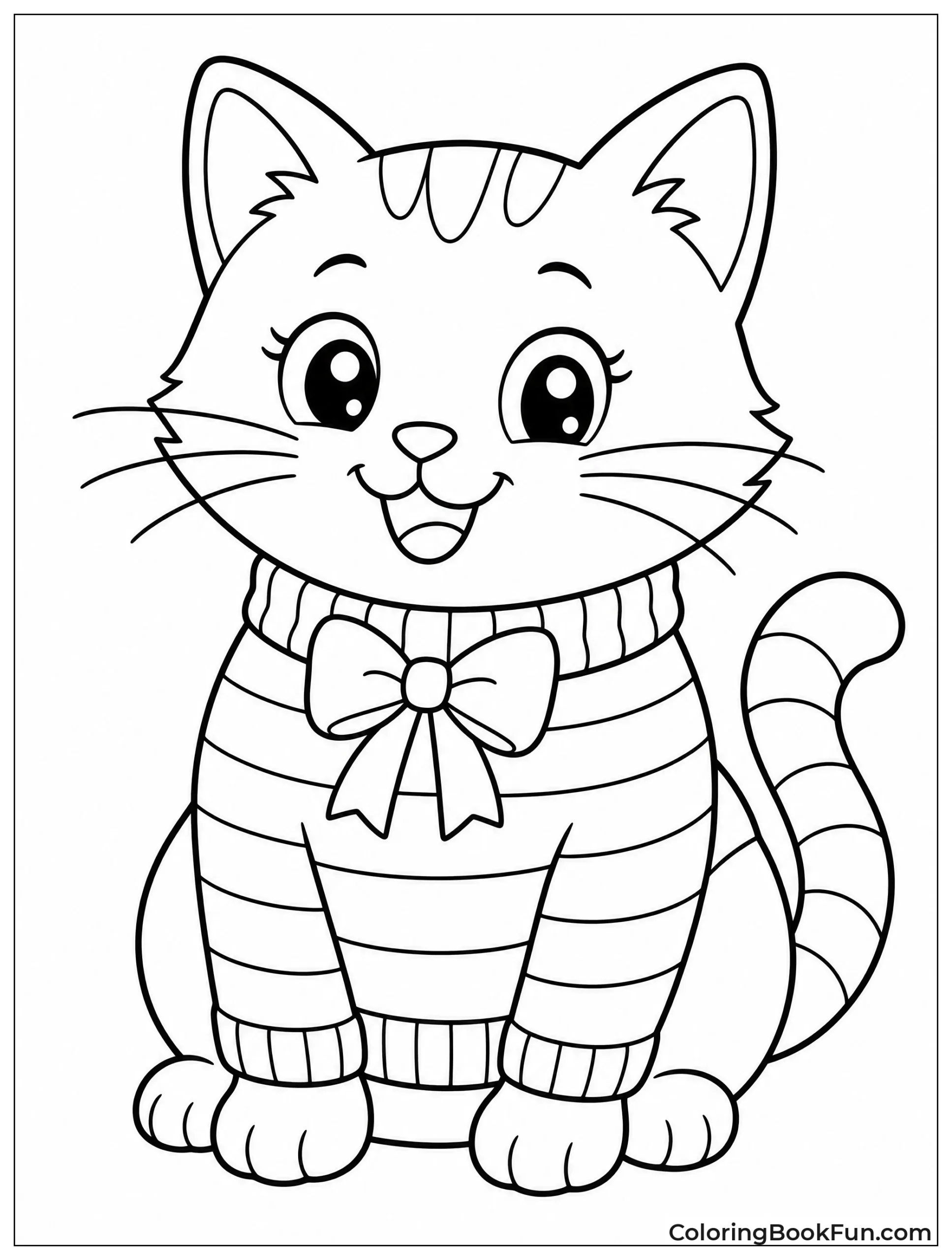 Cat Wears Striped Sweater
