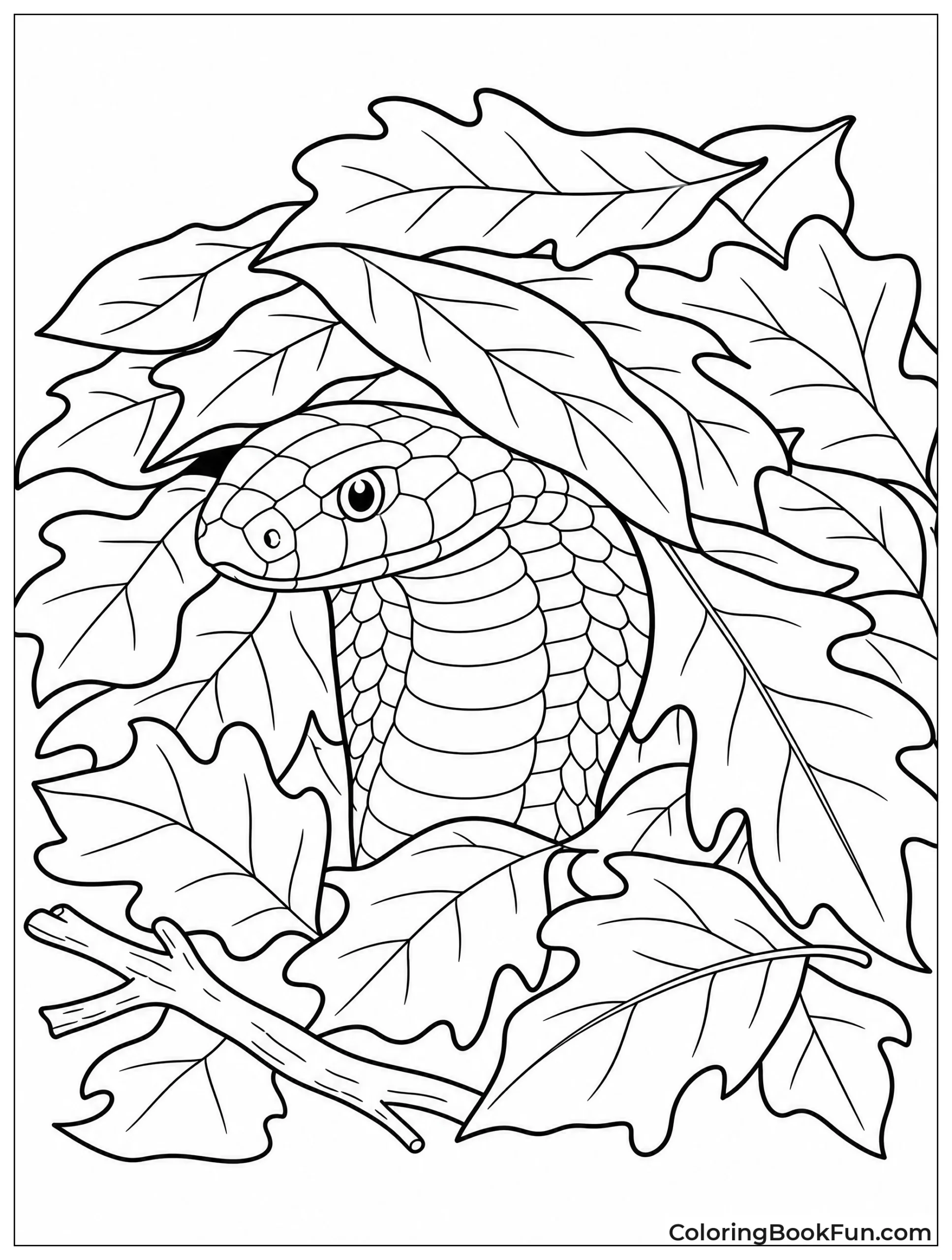 Cobra Hiding Under Dry Leaves