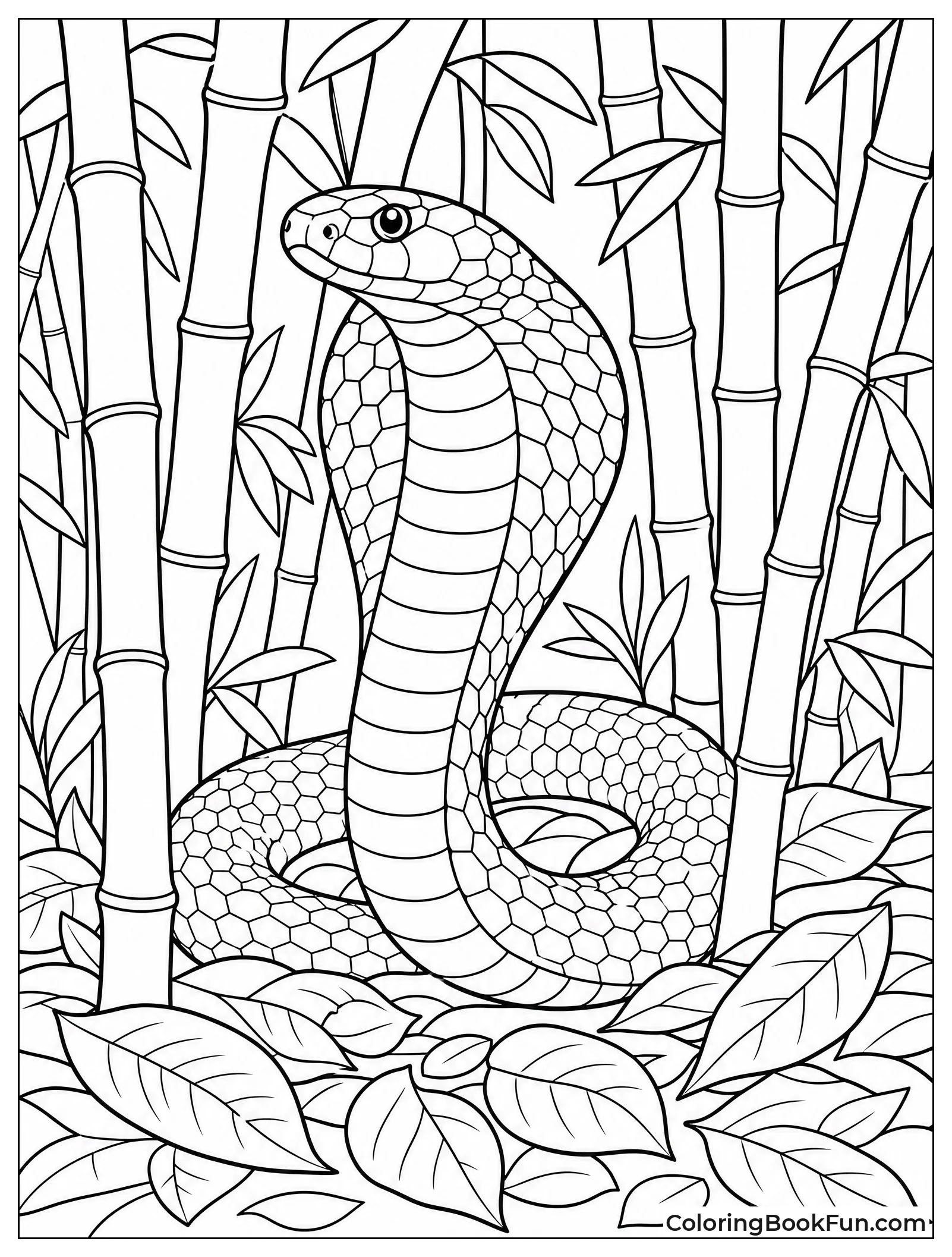 Cobra Hidden Among Bamboo Stalks