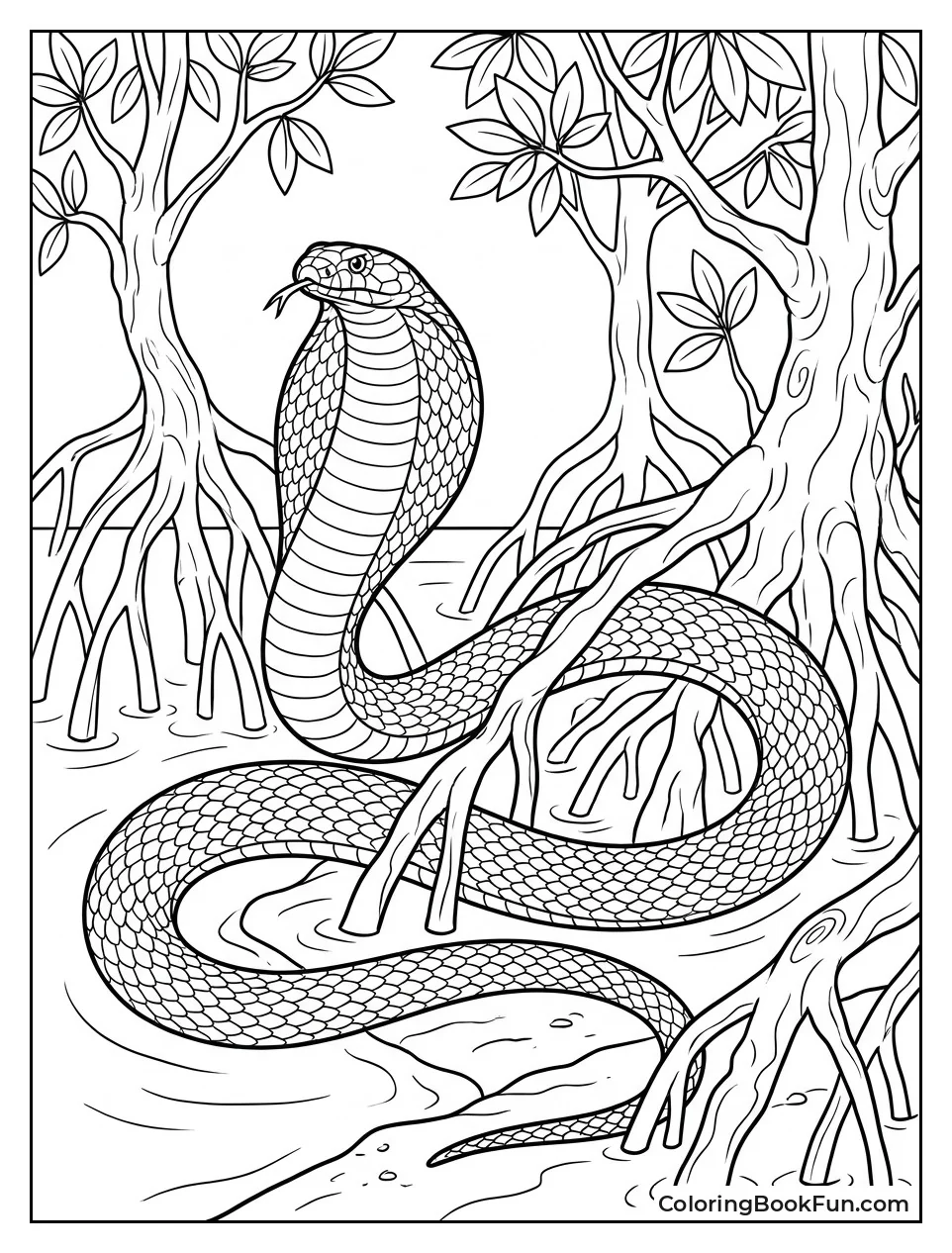 Cobra Moving Through Mangrove Roots
