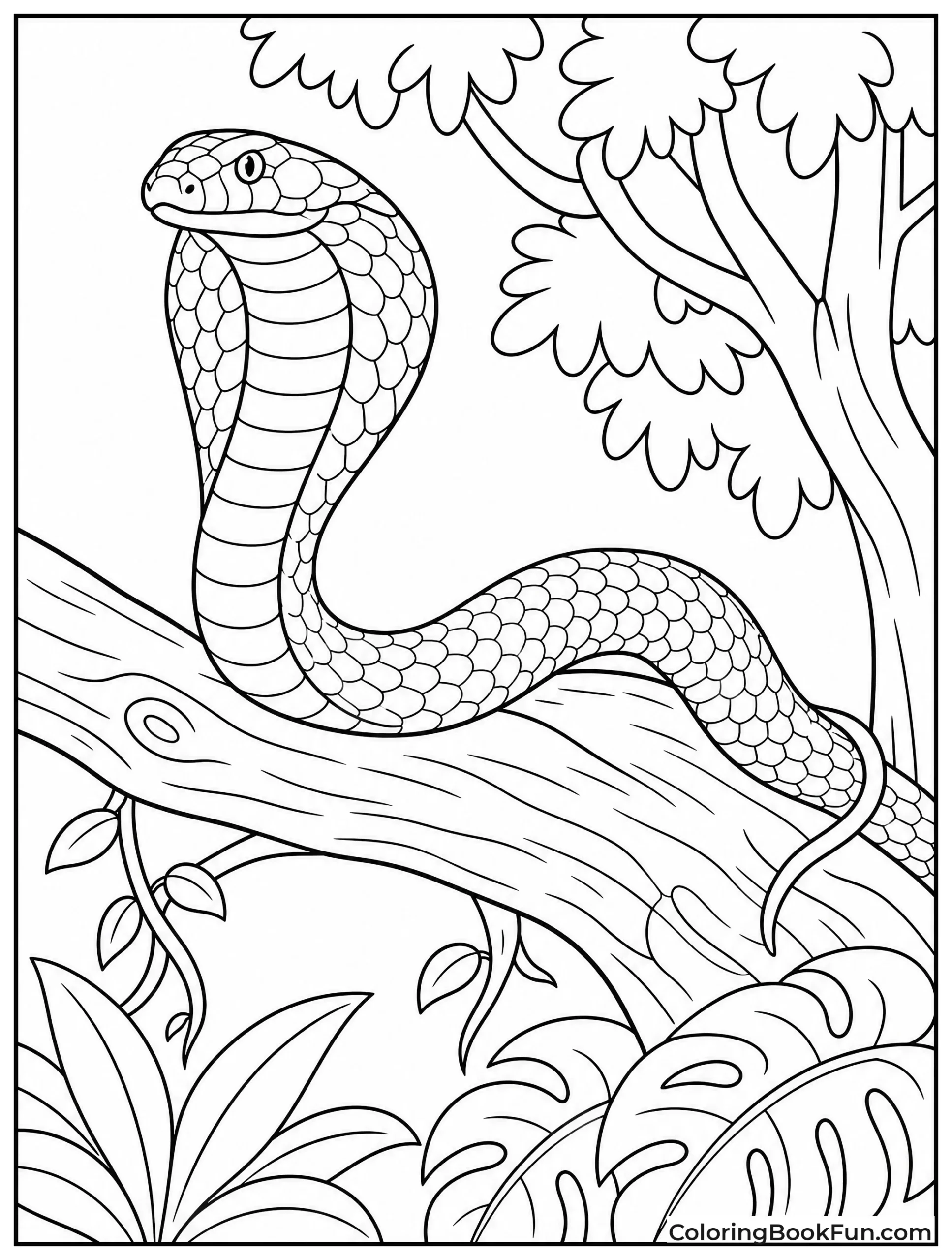 Cobra on Rainforest Tree Branch