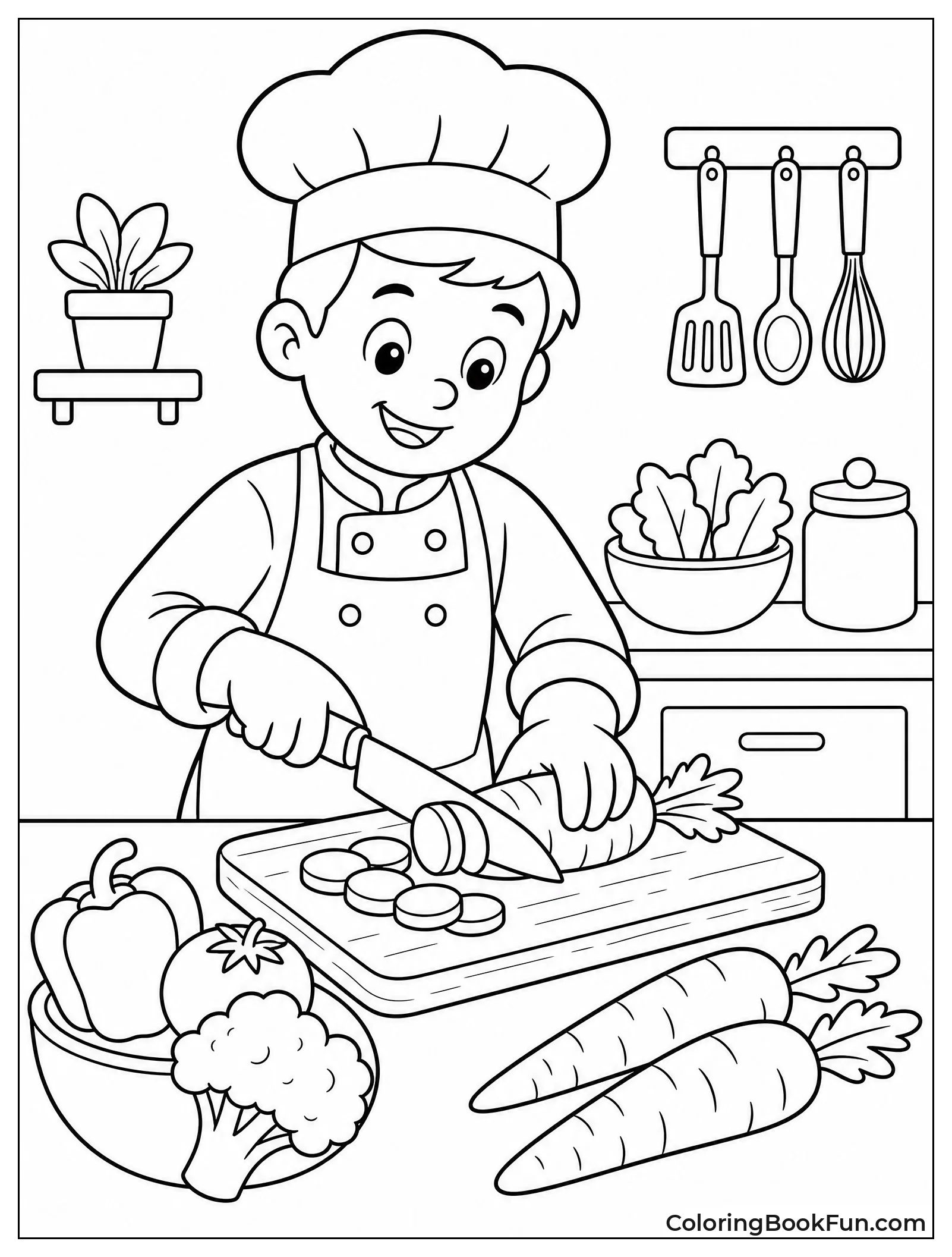 Chef Chopping Carrots on Board