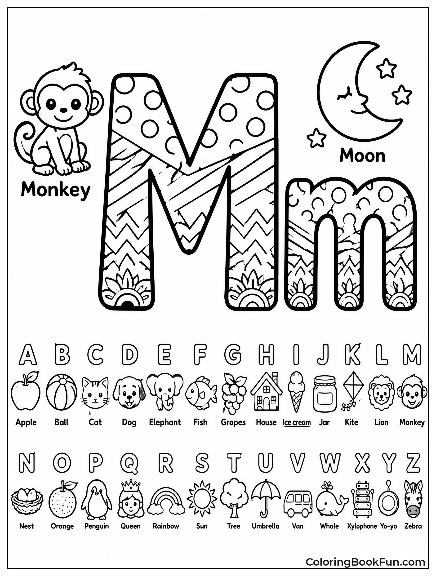 Pattern Filled M with Dots and Stripes