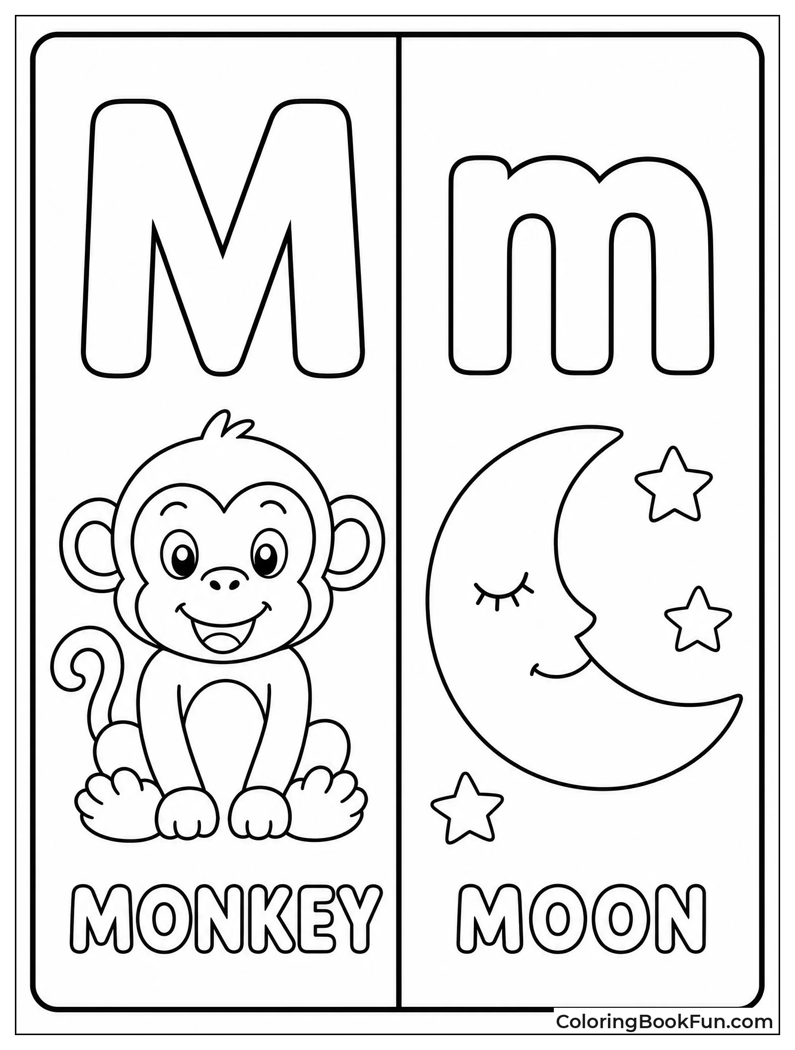 Flashcard with M and a Moon Picture