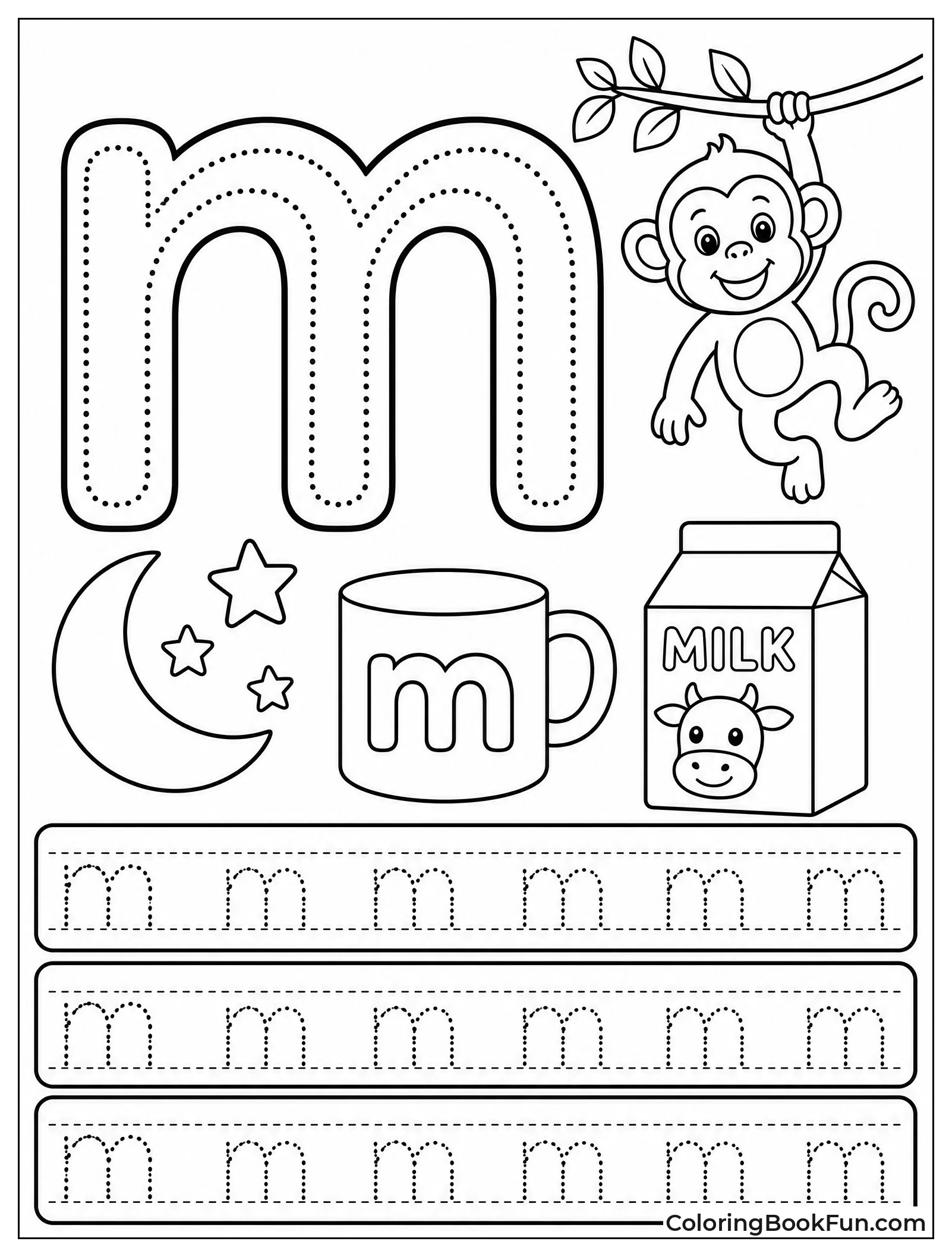 Tracing a Large Lowercase m with Dots