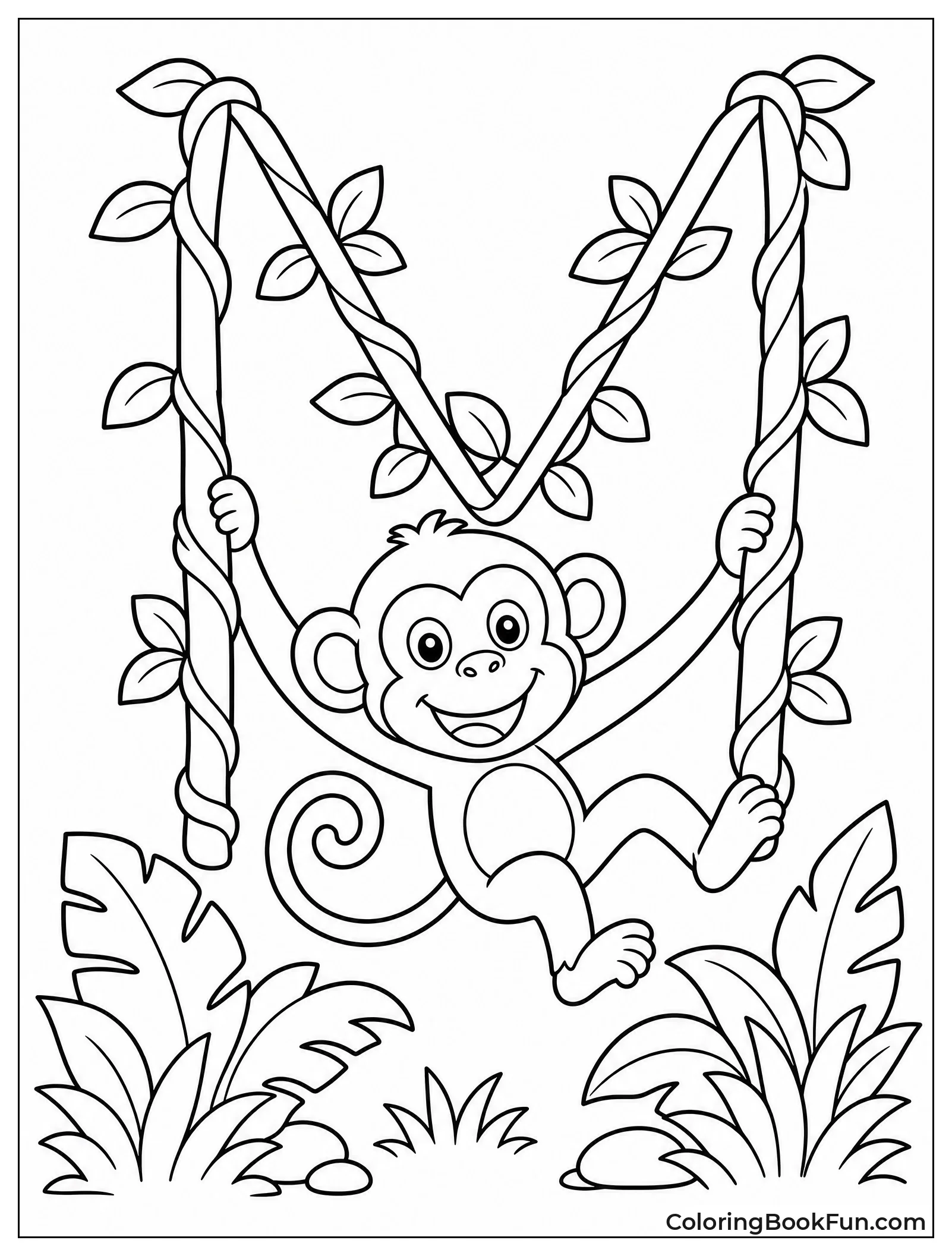 Monkey Swinging on Vine Shaped M