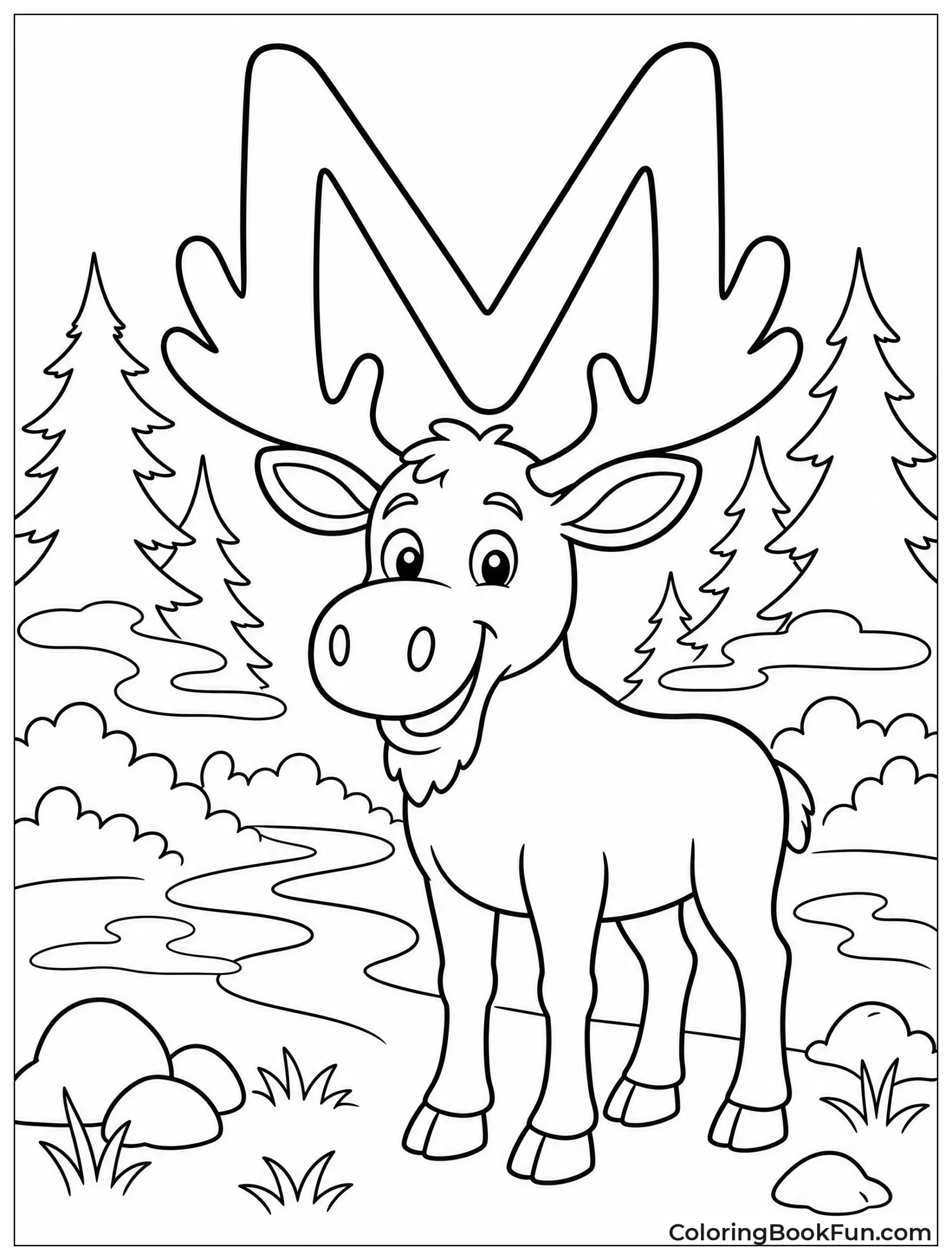 Moose with Antlers Forming a Big M