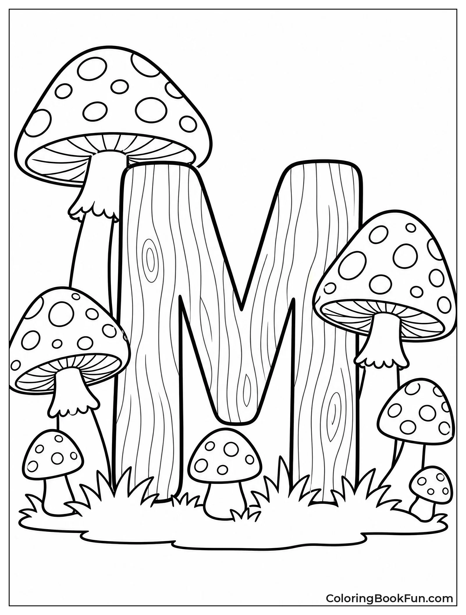 Mushrooms Growing Around a Wooden M
