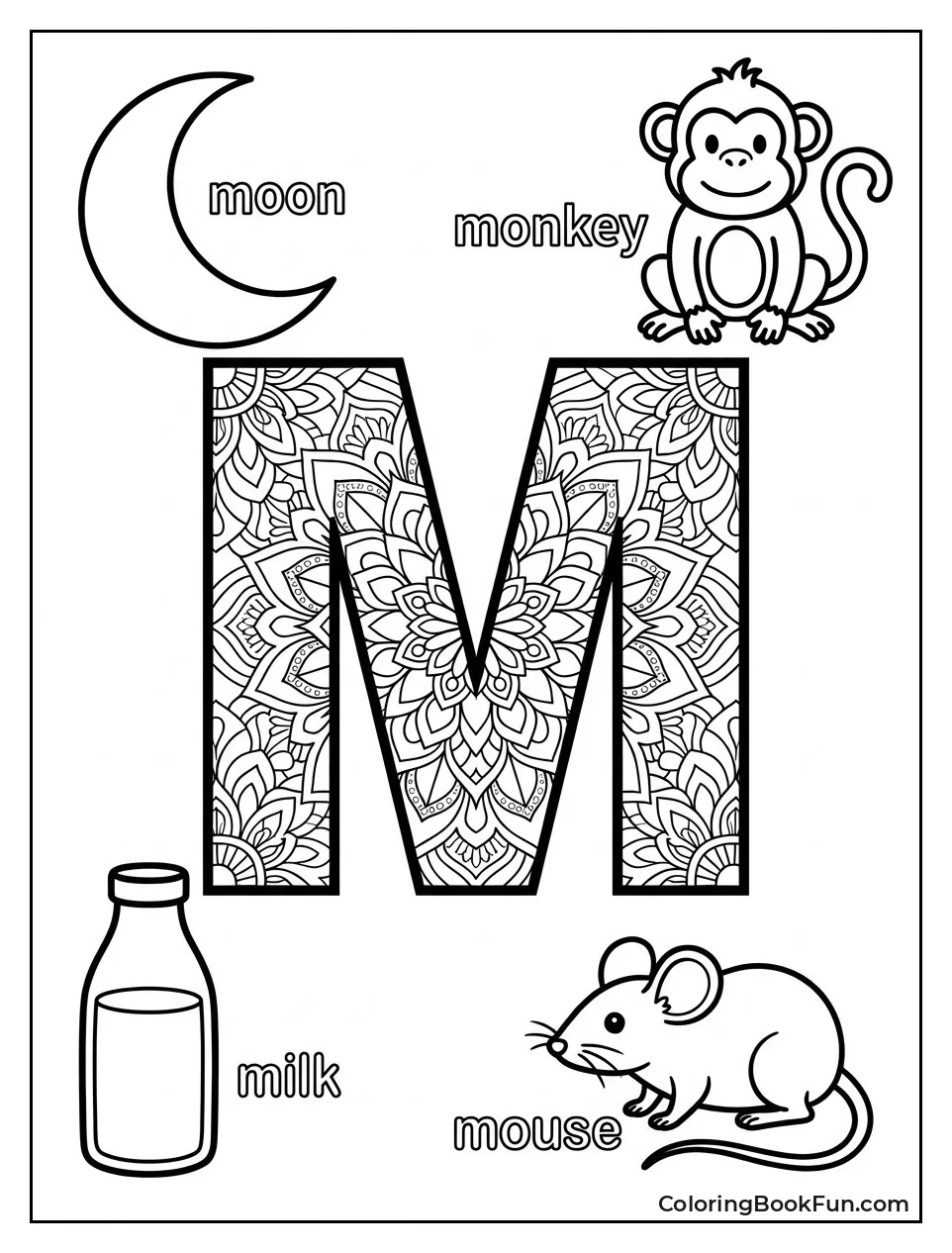 Intricate Mandala Design Inside a Big M