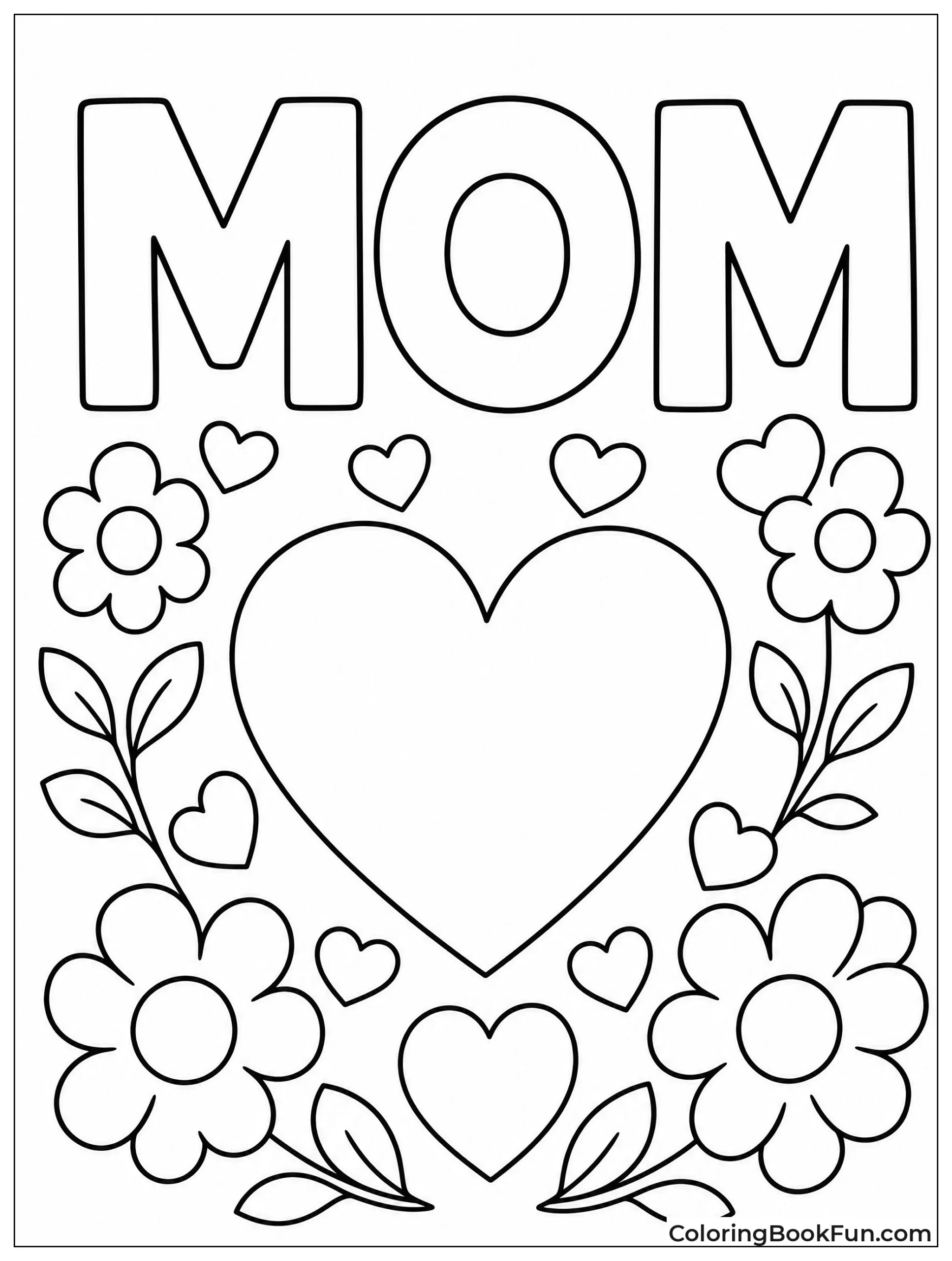 Decorative Mom Surrounded by Hearts and Flowers