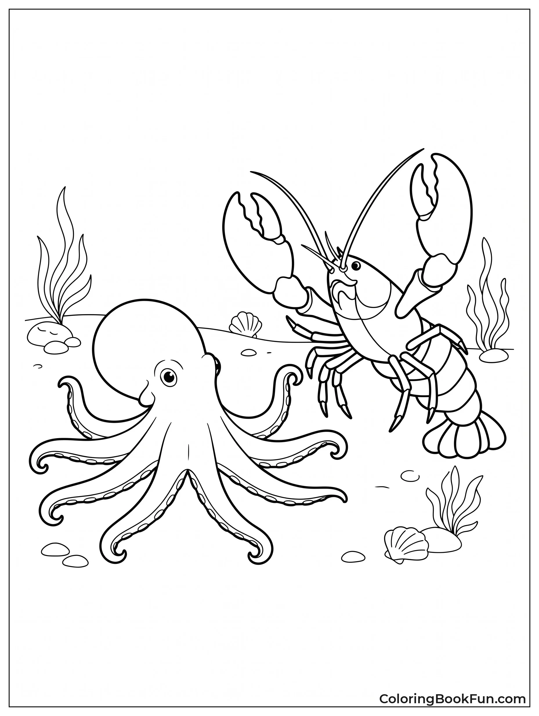 Lobster Facing Curious Octopus