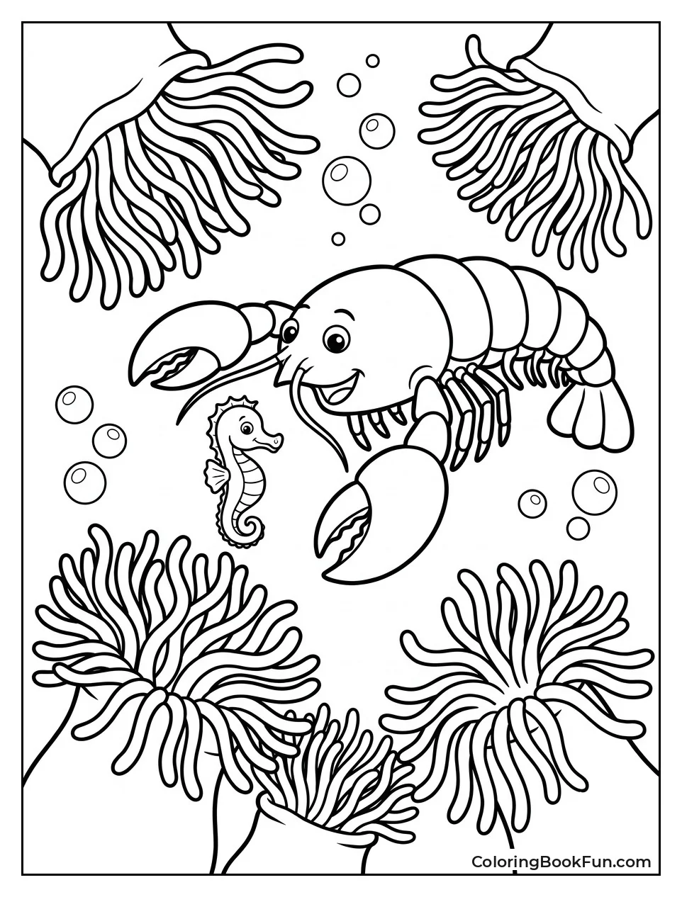 Lobster Swimming with Seahorse Friend