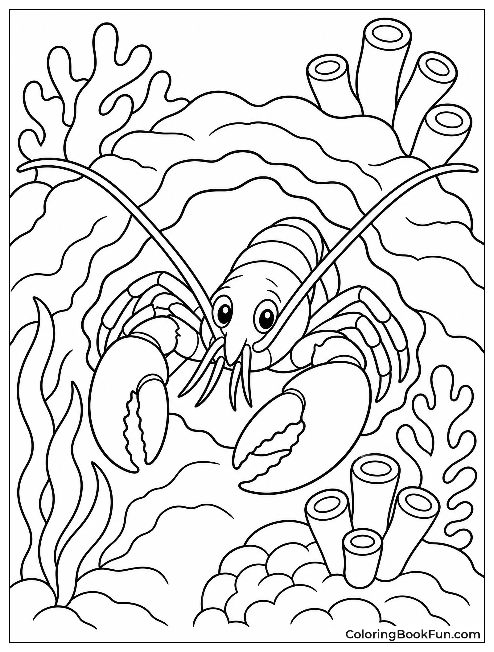 Lobster Peeking from Coral Crevice