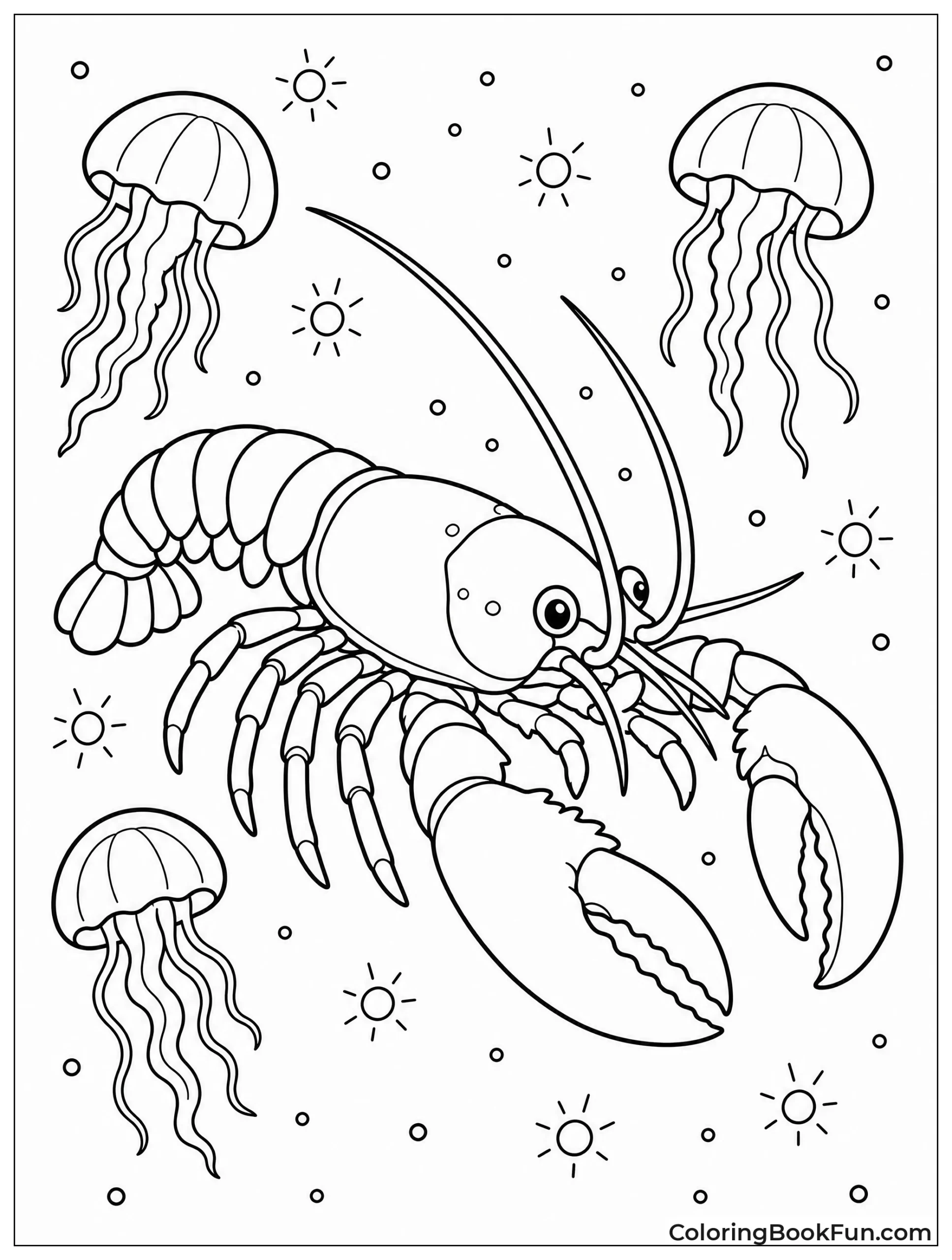 Lobster Near Glowing Jellyfish