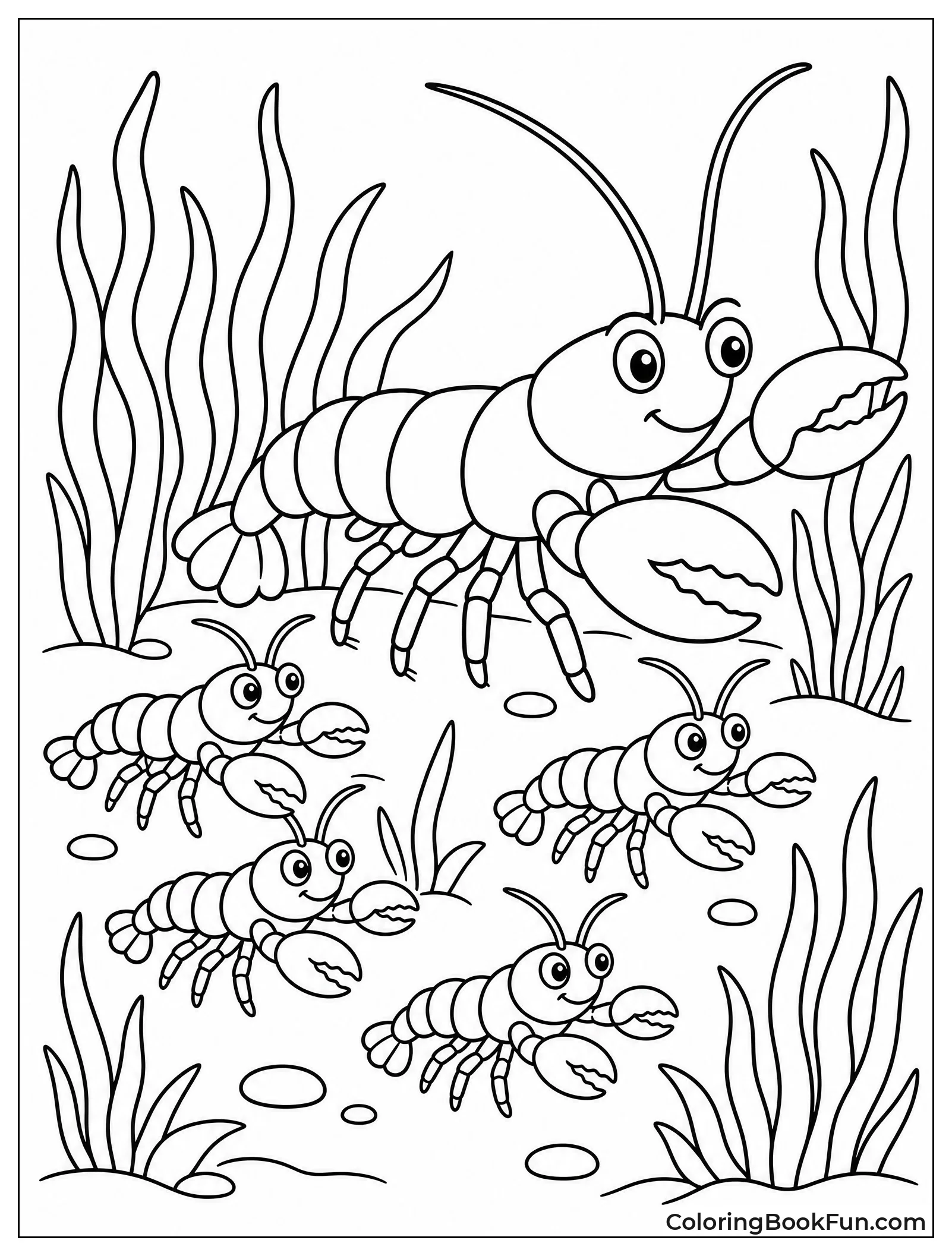 Parent Lobster Leading Baby Lobsters